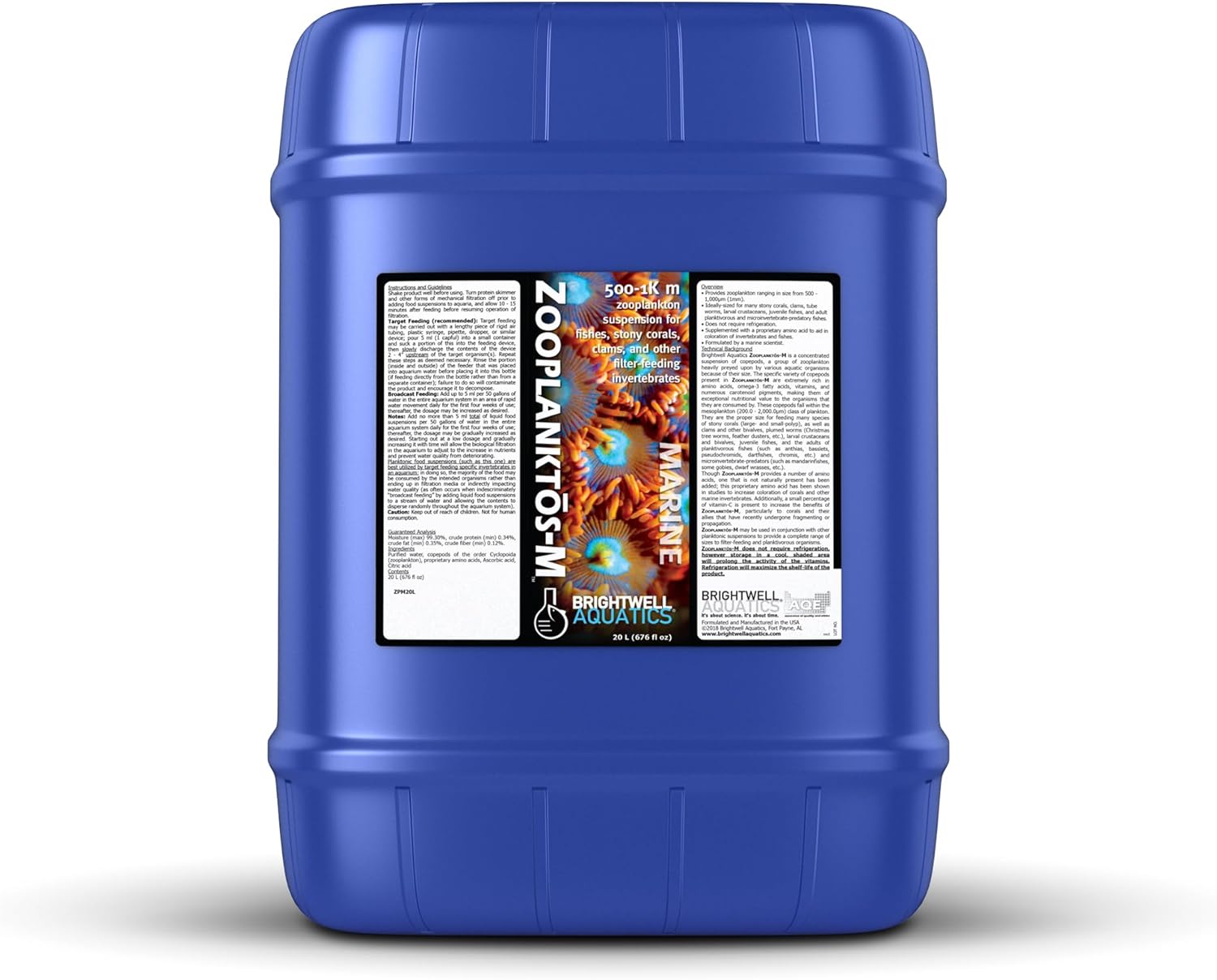Brightwell Aquatics Zooplanktōs-M Copepod Suspension for Reef Corals Clams Juvenile Fish Invertebrates Rich in Omega-3 Fatty Acids Amino Acids & Carotenoids, 2L