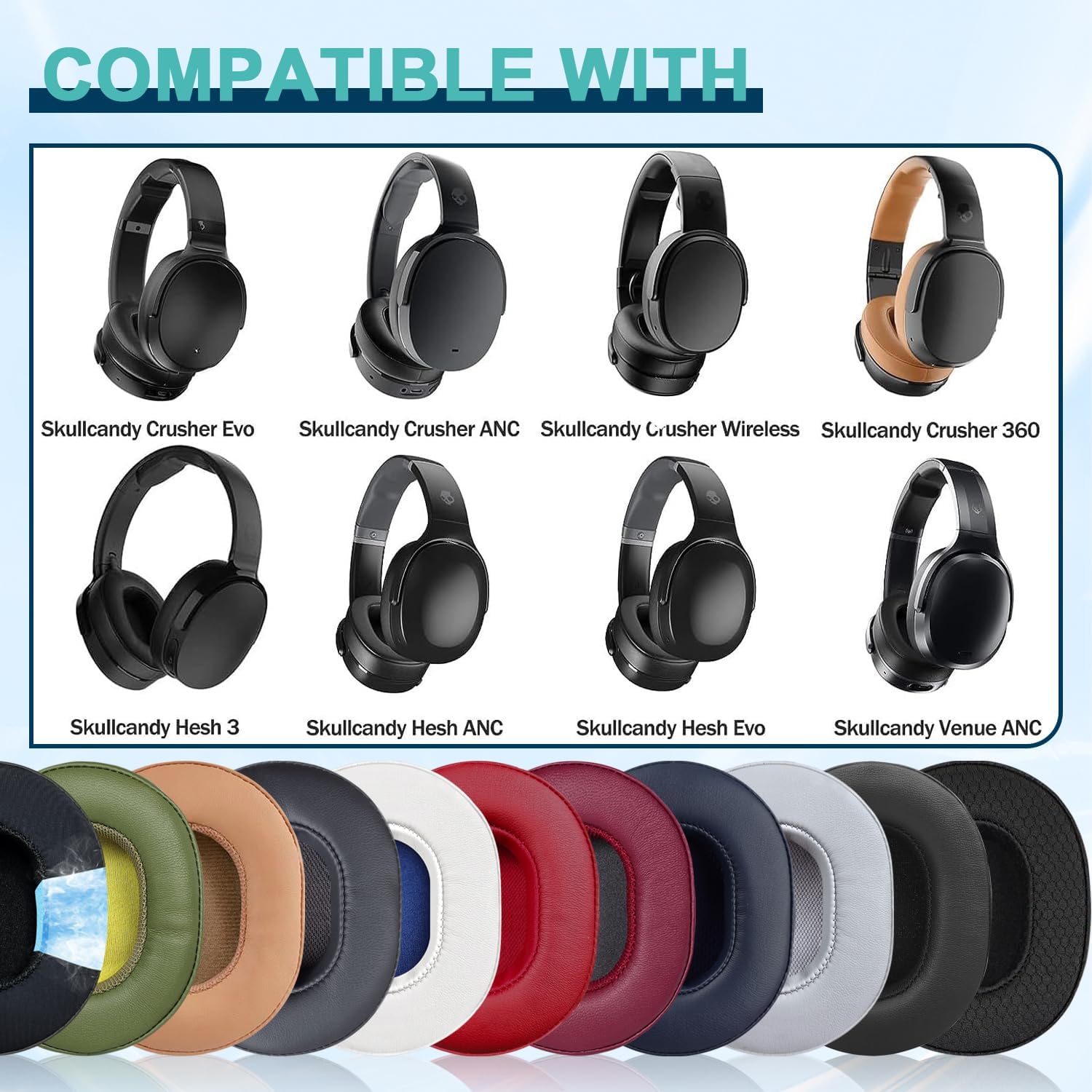 Replacement Ear Pads for Skullcandy Crusher Wireless/Evo/ANC Hesh 3/EVO/ANC, Headphones Ear Cushions, Headset Earpads, Ear Cups Cover (Grey) - Image 3