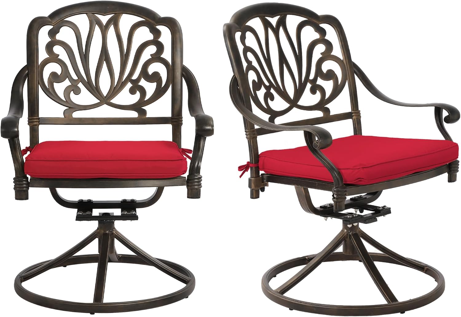 Patio Swivel Chairs Set of 2, Outdoor Swivel Rocker Dining Chairs with Thicken Cushions & Cast Aluminum Frame, for Backyard Deck Lawn Garden(Flower Swivel Chairs Khaki Cushions) (Khaki)