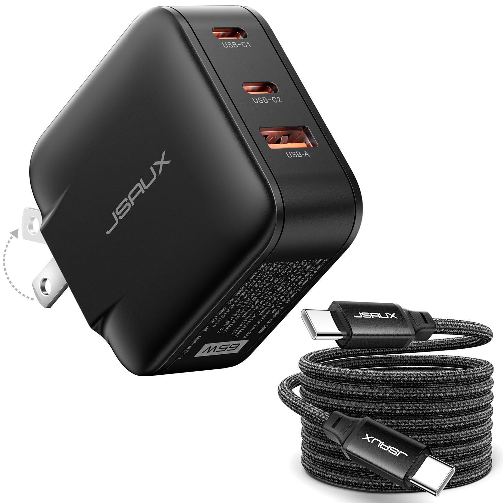 【50%OFF】【1,999円】 JSAUX GaN 65W PD Switch2対応 3ポート 折りたたみ式プラグ 急速充電器 2mケーブル付き 【送料無料】