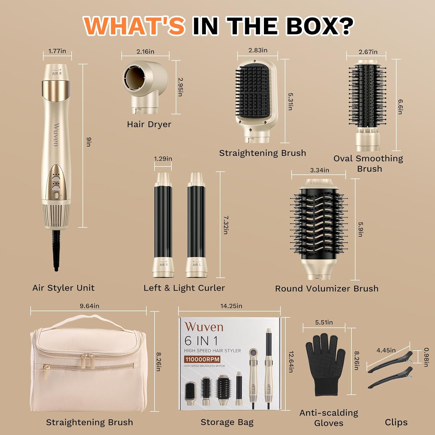 6 in 1 Hair Dryer Brush, 110,000 RPM High-Speed Blow Dryer Brush, No Heat Damage Hair Styler Auto Curler for Fast Drying, Curling, Volumizing, Straightening with Travel Bag - Image 8