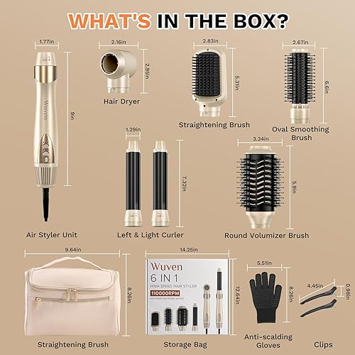 Miniatura 8 de Cepillo secador profesional 6 en 1, secador de pelo de alta velocidad de 110,000 RPM con iones negativos, sin daños por calor, rizador de aire