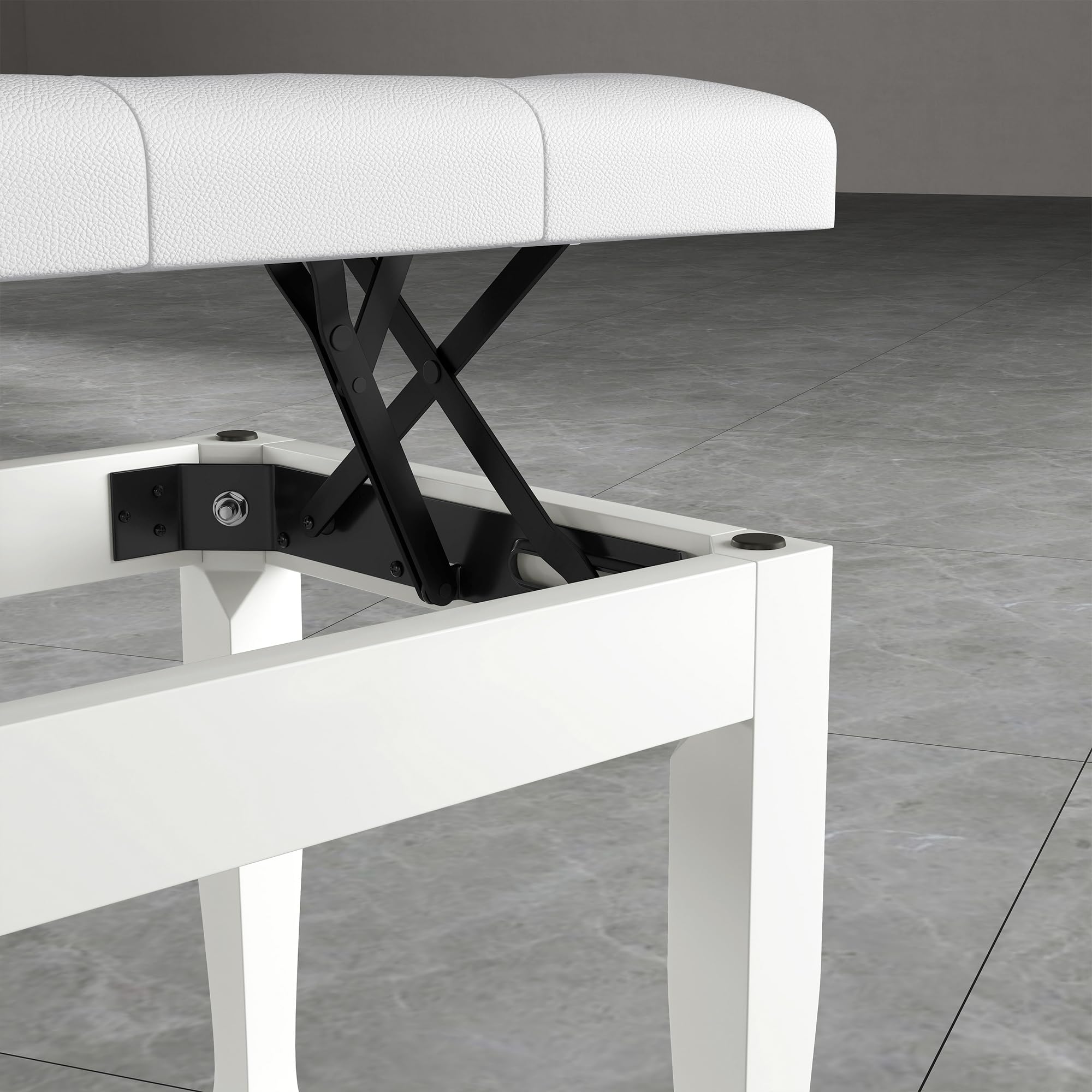 HOMCOM Banc de Piano, Banc de Clavier réglable en Hauteur en Bois Massif, Tabouret Piano avec siège rembourré polyuréthane à 10 Boutons, Stable et antidérapant, Charge 200kg, Blanc