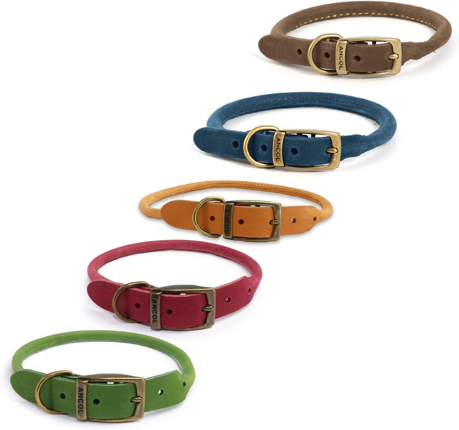 Ancol Timberwolf Round Leather Collar Green 28-36cm Size 3