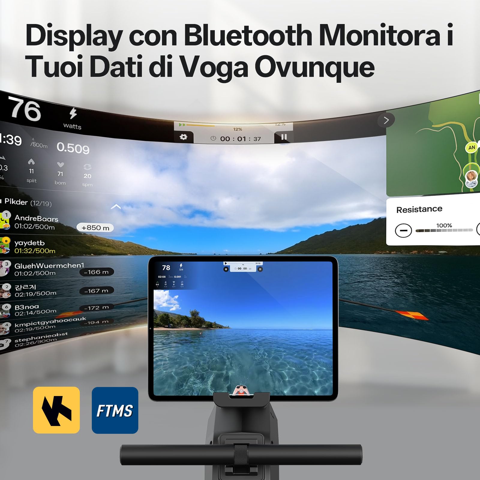 JOROTO Vogatore per Casa, Vogatore Magnetico Silenzioso con Monitor Bluetooth, Carico Massimo 160 KG, Facile da Montare, Stoccaggio Verticale, Salvaspazio