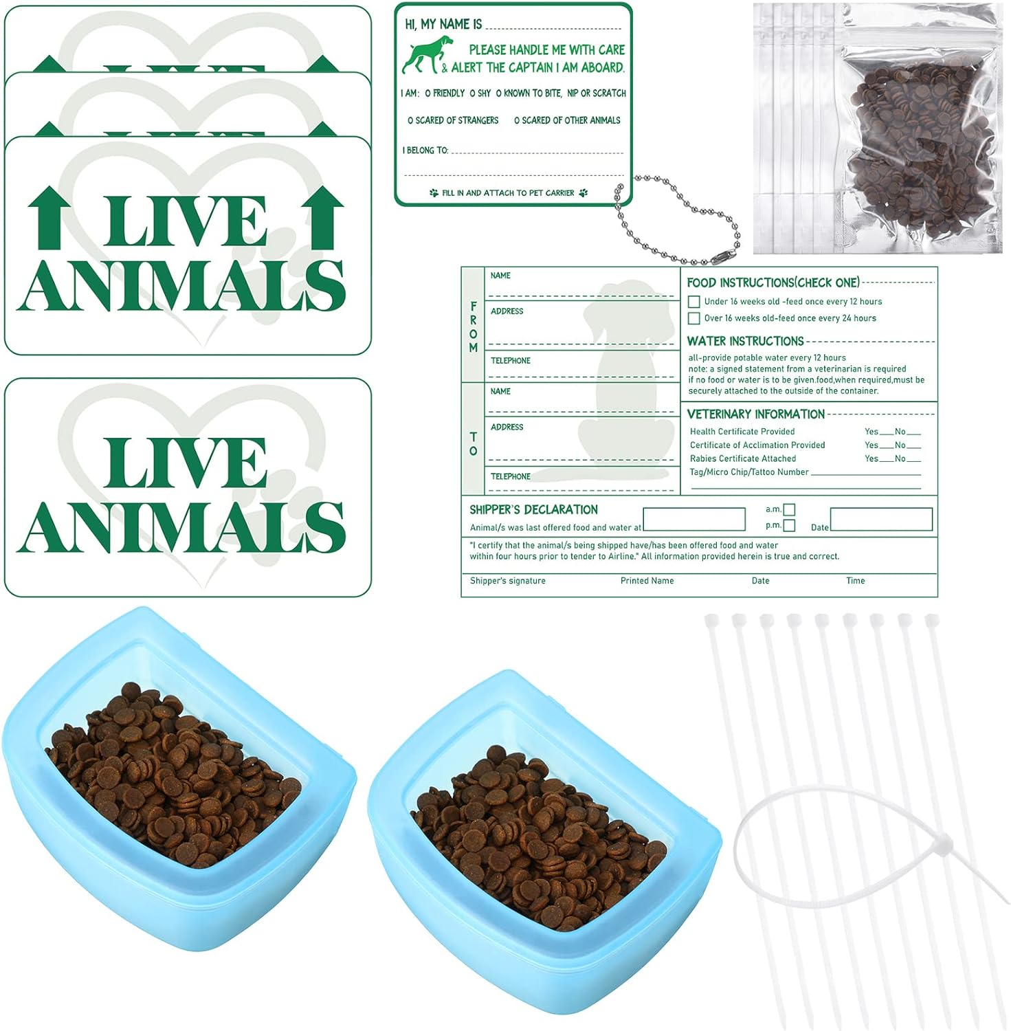 Eaasty 23 Pcs Pet Airline Travel Kit Kennel Travel Kit, Includes 4 Live Animal Stickers 2 Pet Bowl 1 Live Pets Label 5 Storage Bag 10 Cable Ties 1 Tag Animal Outdoors Accessories for Dogs Cats Eaasty 23 Pcs Pet Airline Travel Kit Kennel Travel Kit, Includes 4 Live Animal Stickers 2 Pet Bowl 1 Live Pets Label 5 Storage Bag 10 Cable Ties 1 Tag Animal Outdoors Accessories for Dogs Cats