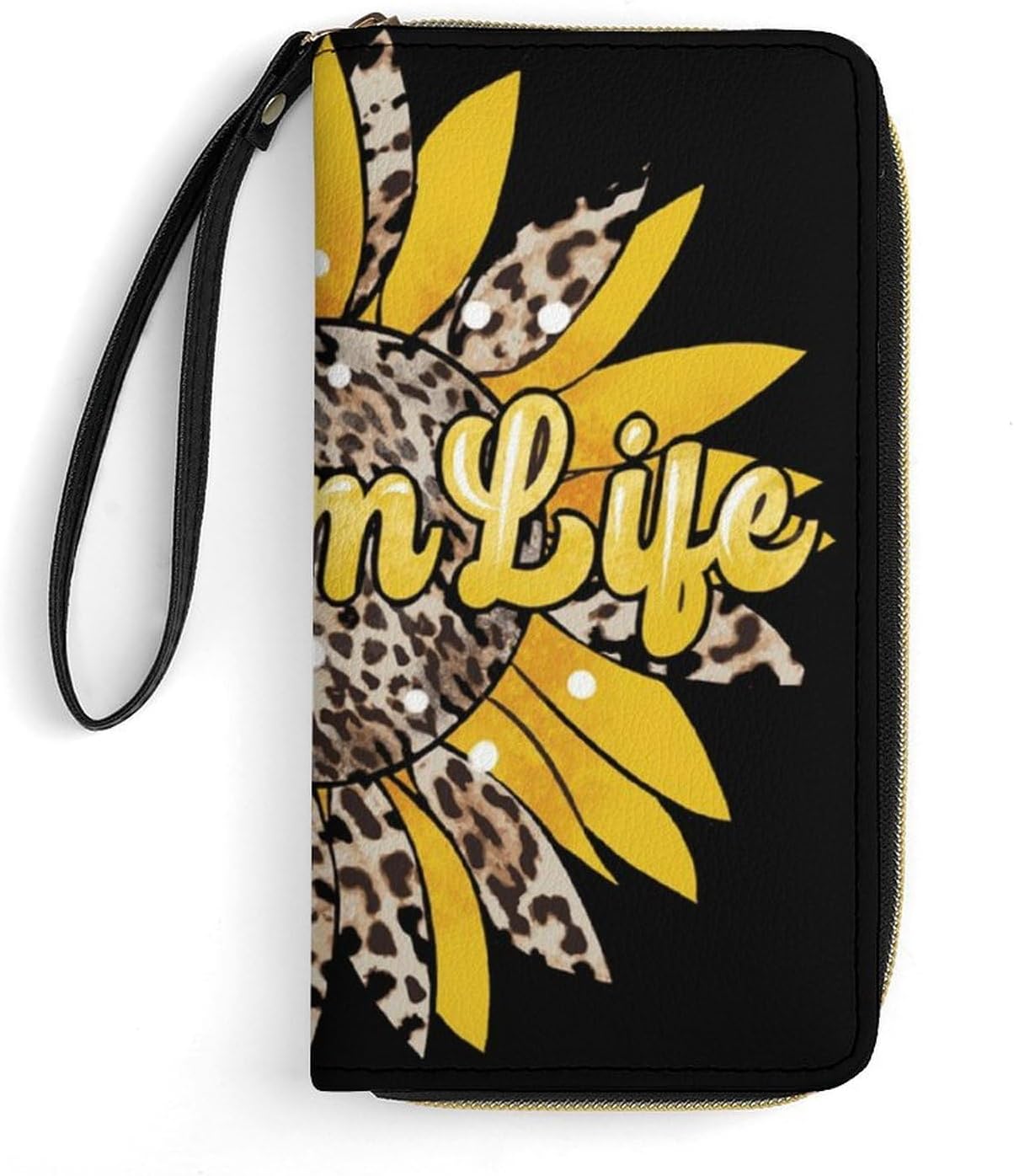 Mom Life Sunflower Mothers Day Leather Wallet for Women Fashion Long Purse with Zipper Credit Card Holder