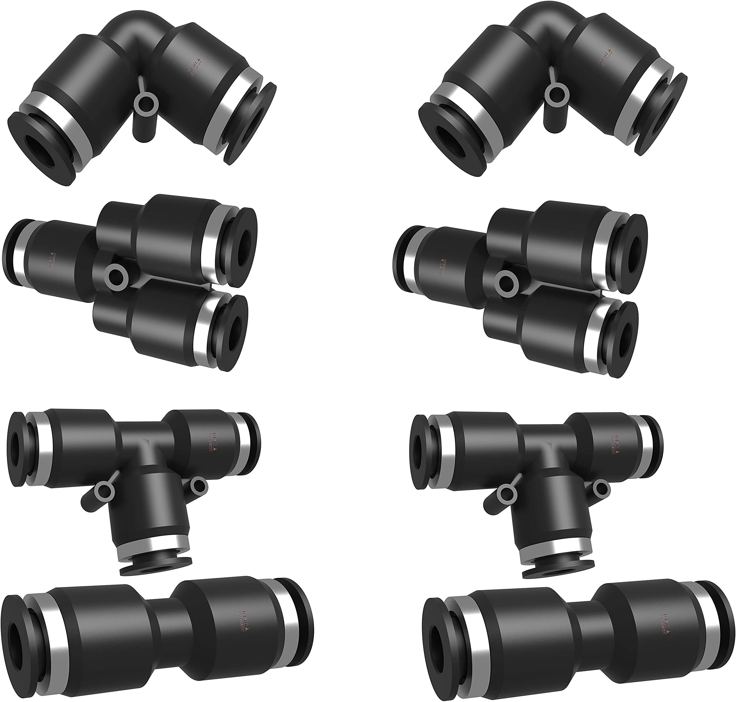 1/4“od Push To Connect Fittings pneumatic fittings kit 2 Spliters+2 elbows+2 tee+2 Straight 8pack (1/4" combo)