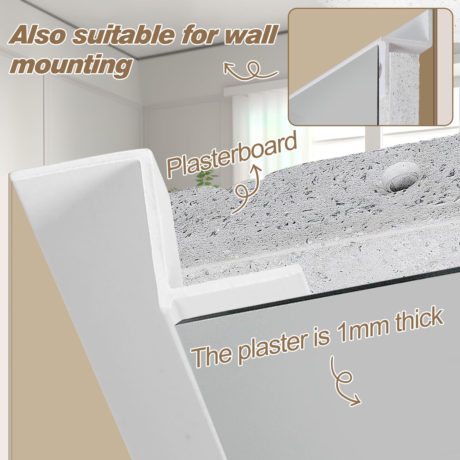 50 Stück PVC Schattenfugenprofil mit Lippe, 119cm Abschlussprofil aus Hart-PVC, Trockenbau-Abschlussprofil (10x12.5x10mm)