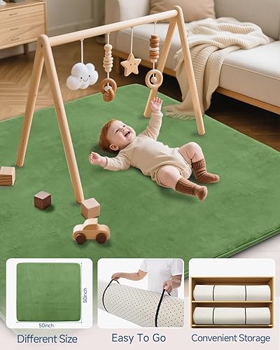 Miniatura 8 de Tapete grueso de juego para bebé, tapete de espuma acolchada de 50 x 50 pulgadas, soporte ultra suave y alfombra de felpa para guardería,