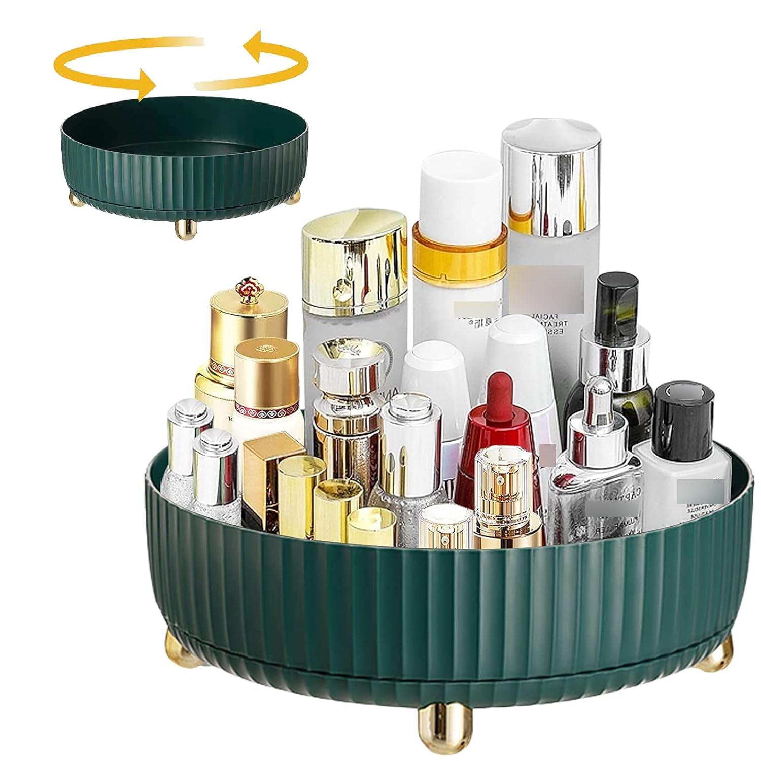 DINACO Women's Makeup Perfume Storage Box, 360 Degree Rotating Makeup Table, Cosmetics Display Cabinet, Round Perfume Tray, Large Capacity and Multi-Functional,(Green)