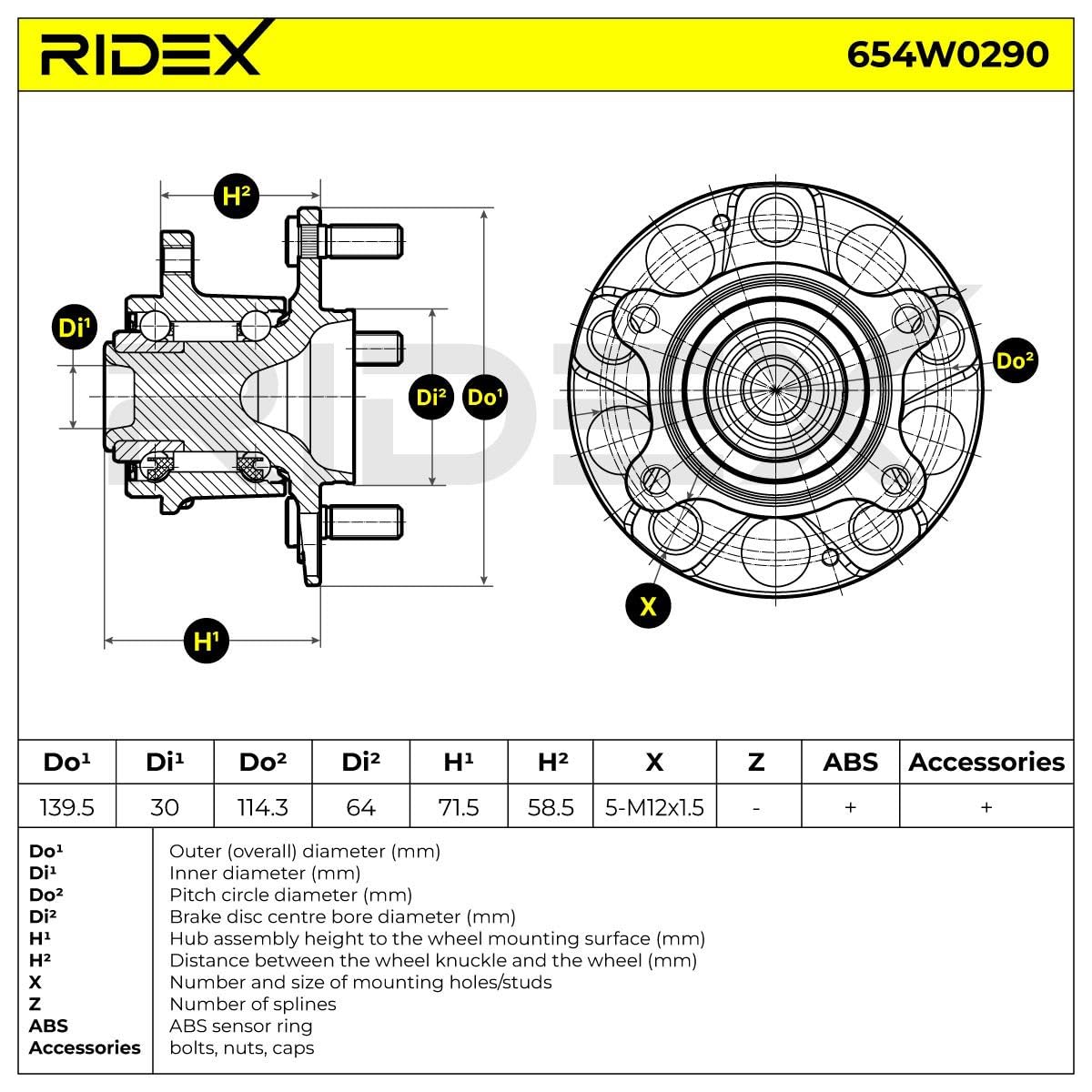 RIDEX 654W0290 Juego de cojinete de rueda Trasero ambos lados Rodamiento integrado en buje de rueda Compatible con HONDA ACCORD VIII CU