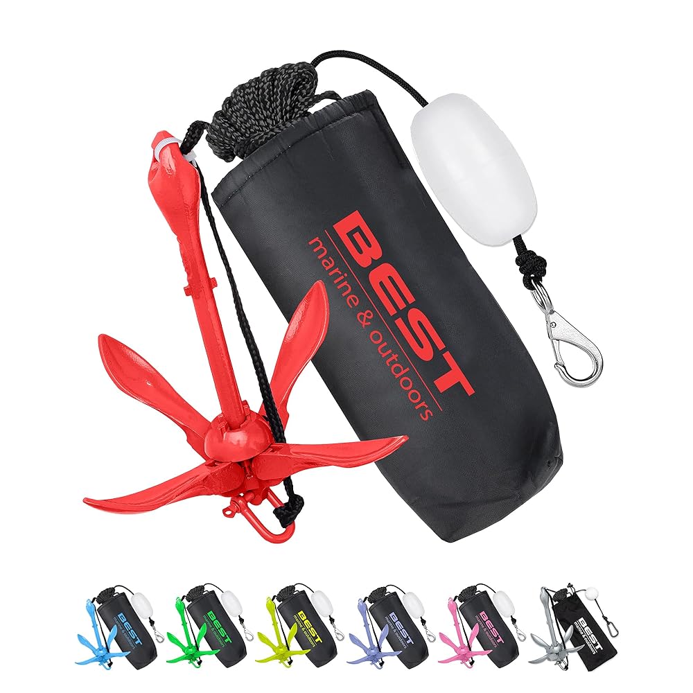 Best Marine and Outdoors Kayak Anchor, 3.5 Pound Anchor System Kit for Kayaks, Canoes, SUP Paddle Boards & Jet Skis, Fishing, Boating & Kayaking Accessories (Red)