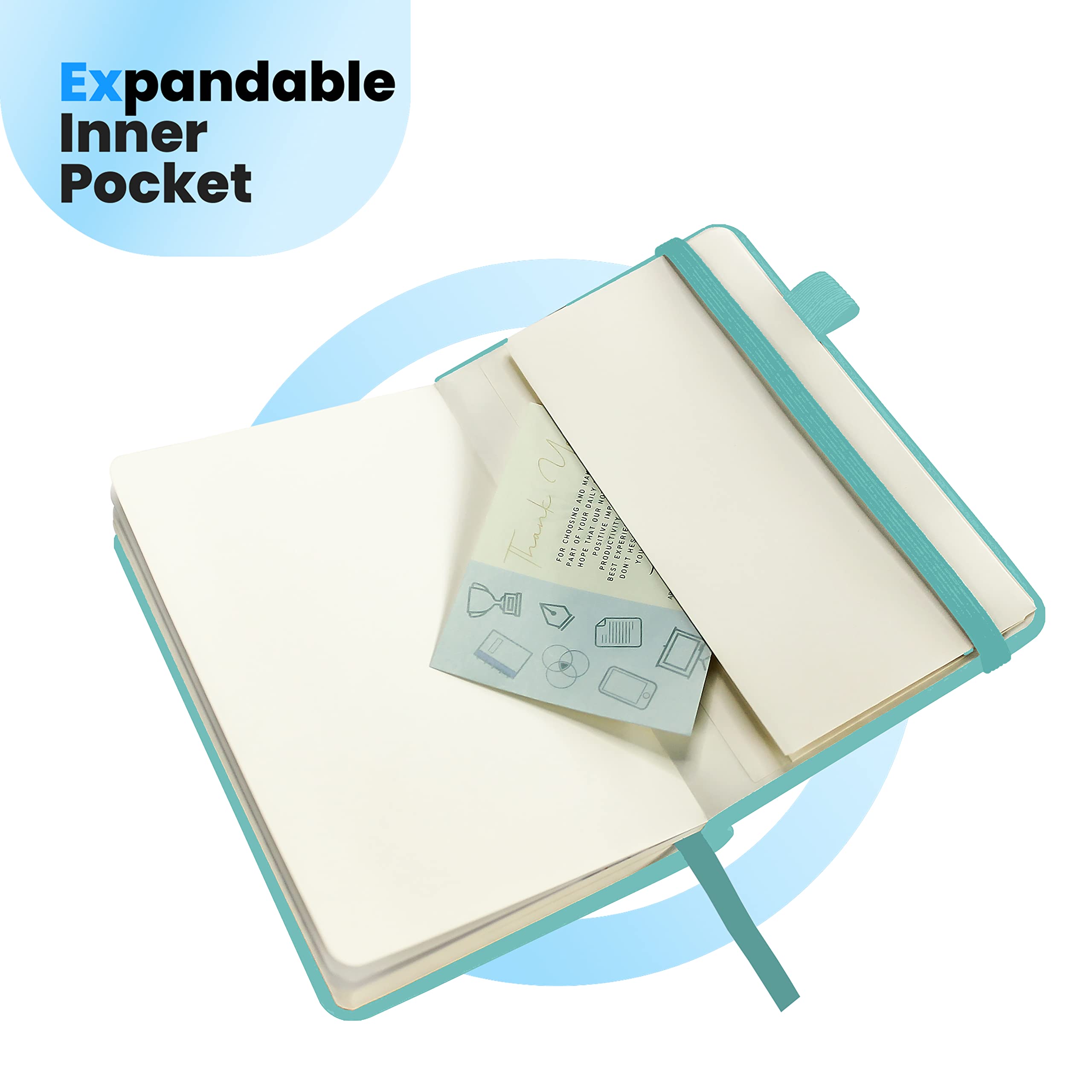 Tasalas Pocket Notebook Portable A6 Notebooks with Inner Pocket and Elastic Band, 80 GSM Lined Paper Notepad - Image 4