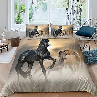 3Pcs Horse Bedding Set Full Size Bedding Duvet Cover Horse Printed Quilt Cover 3D Animal Printed Quilt Cover for Adult Teens Kids Comforter Cover Soft Lightweight Duvet Cover Set