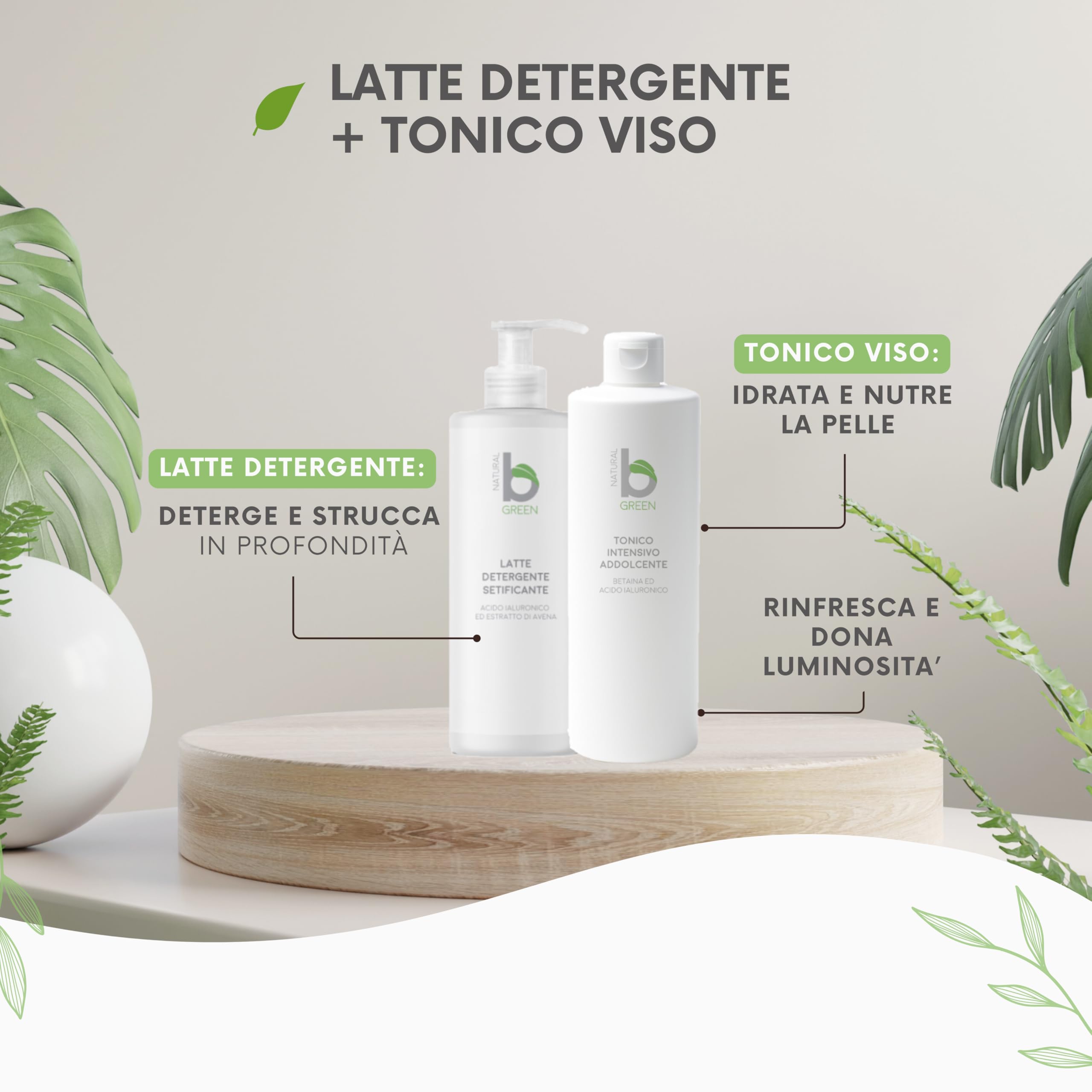 Set Detergente Viso Naturale Bio, Latte Detergente e Tonico Purificante, Senza Parabeni e Alcol, 500ml