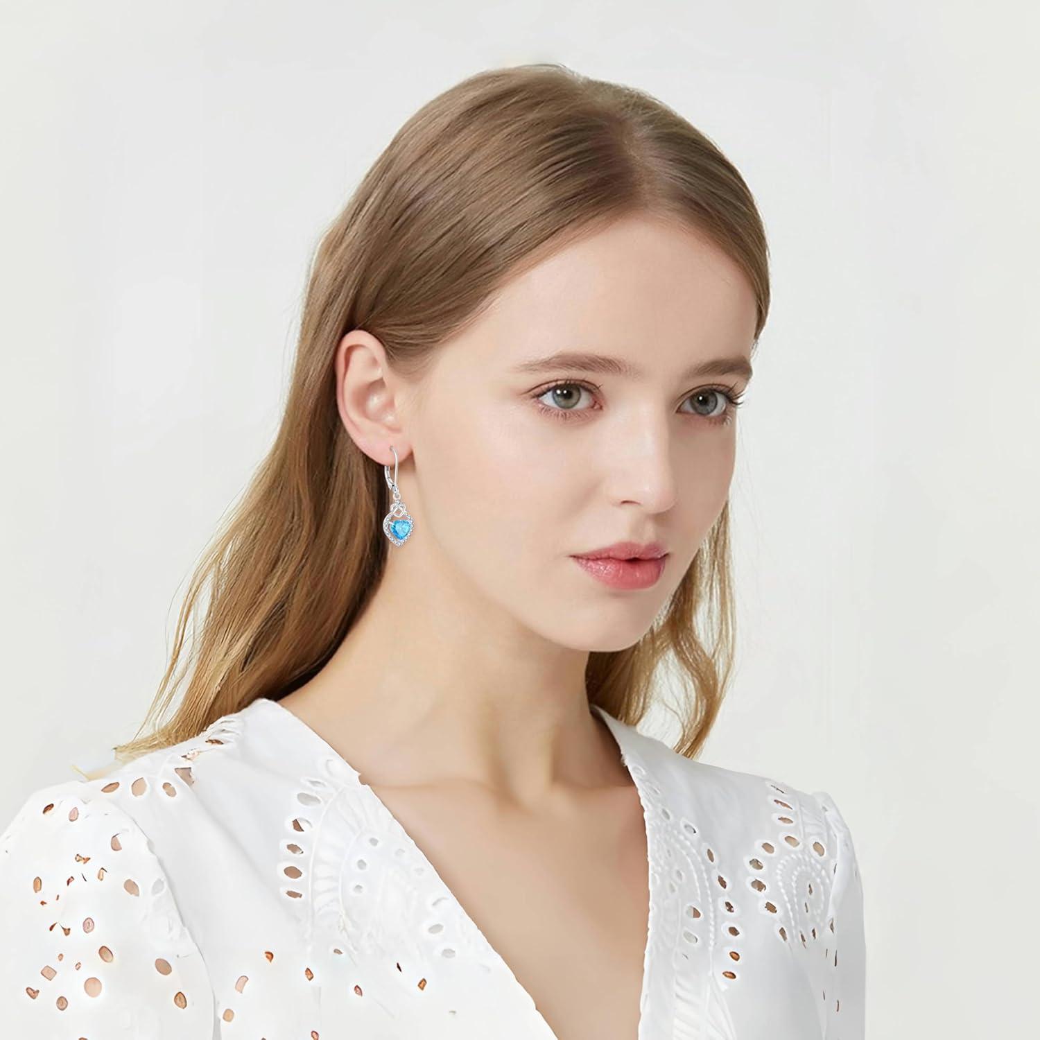 Love Heart Knot Earrings for Women 925 Sterling Silver Heart Birthstone Dangle Drop Leverback Earrings Celtic Jewelry for Her