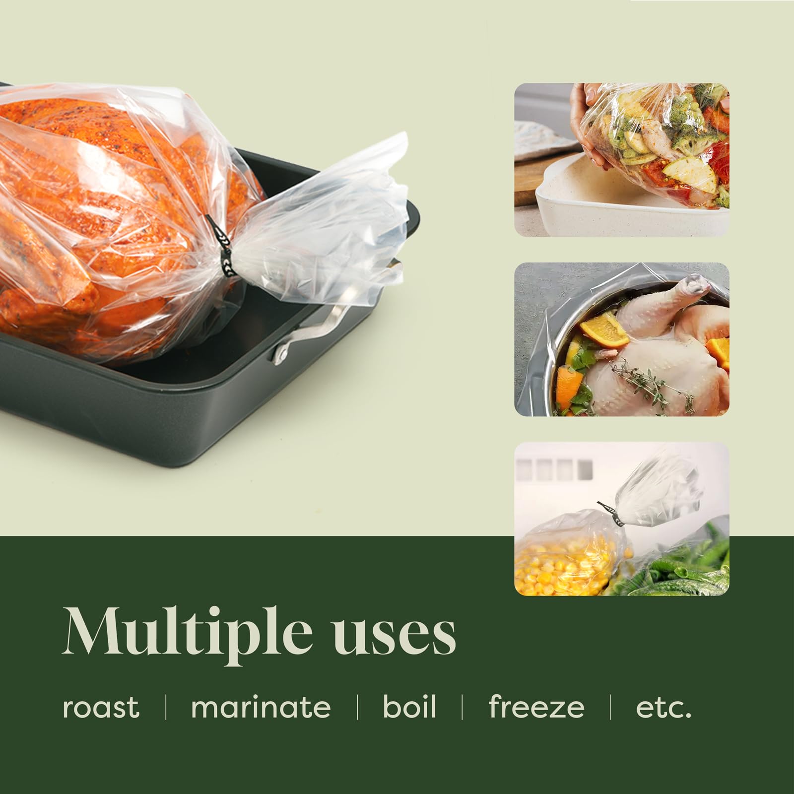 Bolsas para horno de pavo, tamaño grande, bolsas de nailon sin BPA para asar pavos para una limpieza rápida, bolsas multiusos para cocinar pavos, tamaño de 19 x 23.5 pulgadas, 10 unidades