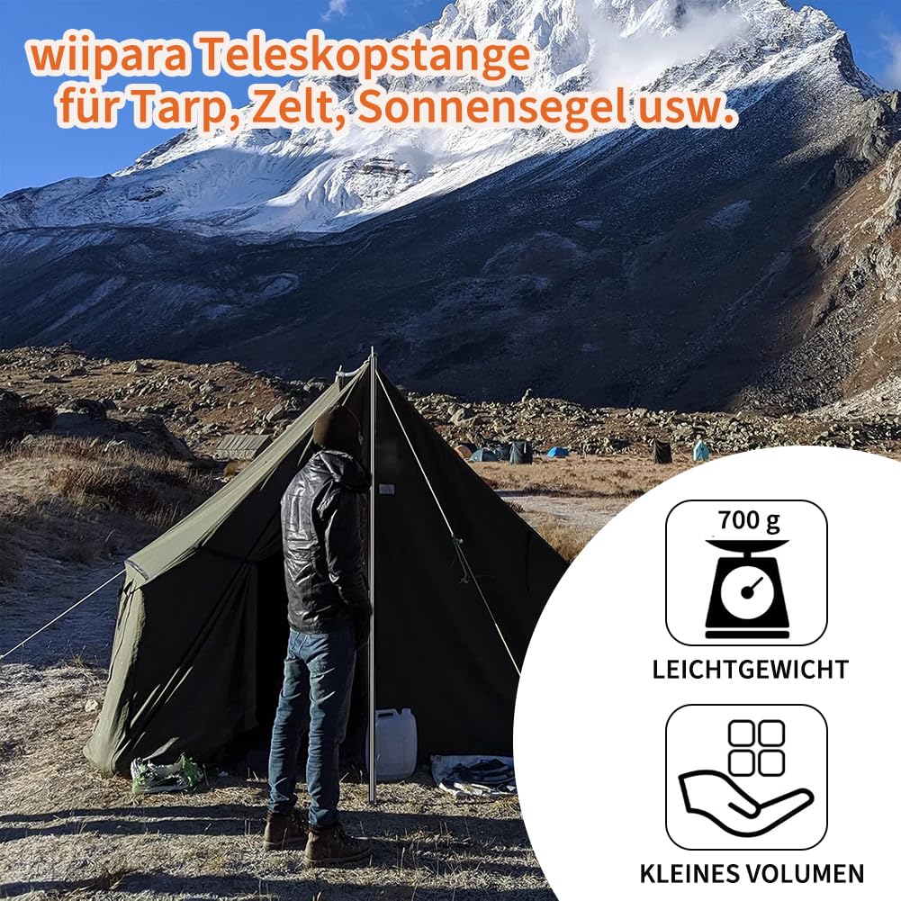 Zeltstange Teleskopstange 2er Set, Aufstellstange für Tarp, Zelt, Sonnensegel Campingplanen Zeltstangen verstellbar von 50cm-200cm, Stange für Sonnensegelbefestigung