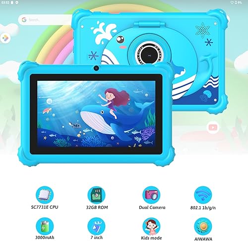 Miniatura 3 de Tablet infantil de 7 pulgadas para niños pequeños, Android 12, 4 GB de RAM, 32 GB de ROM, WiFi, Bluetooth, pantalla IPS de protección ocular segura,