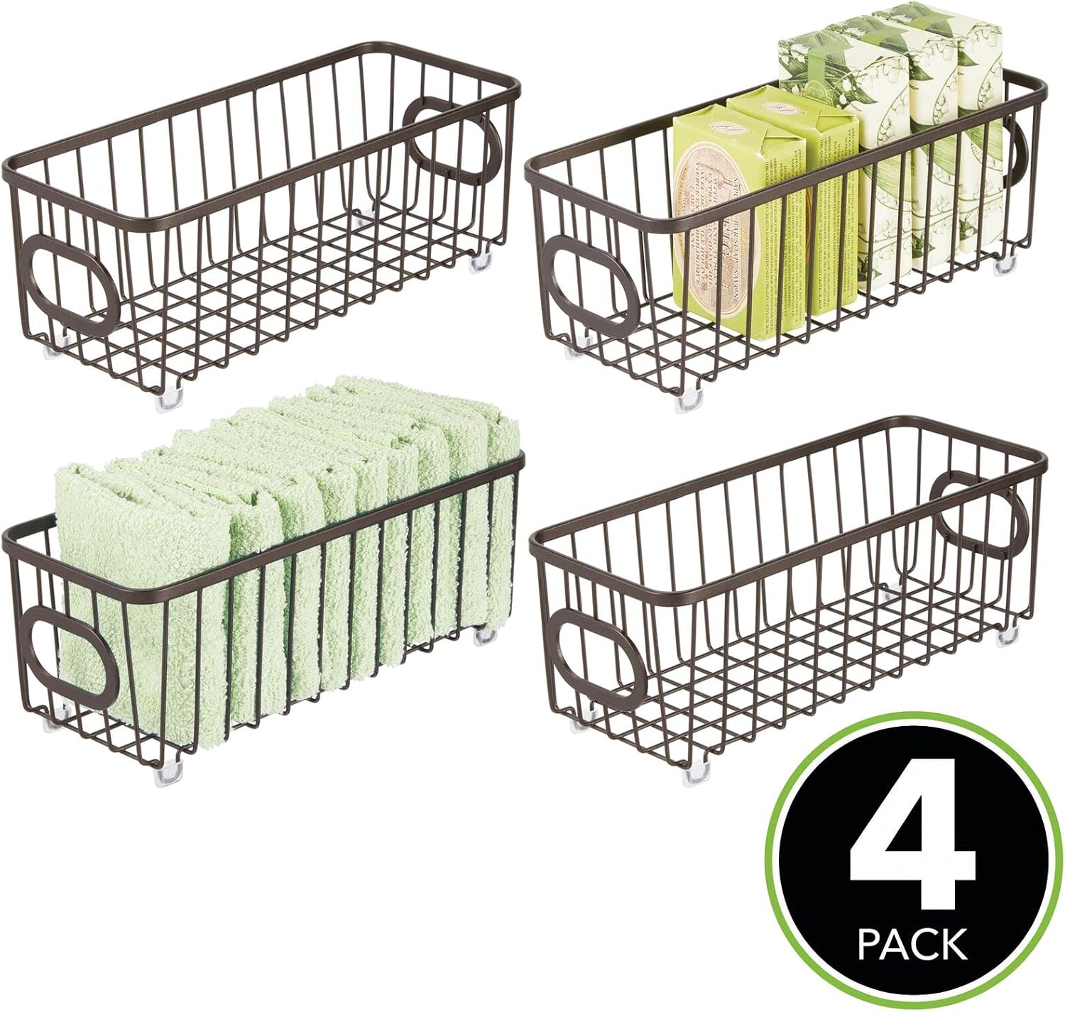 mDesign Metal Basket Bin for Bathroom Storage - Small Farmhouse Wire Organizer Basket - Wire Storage Bin for Counter, Toilet Tank, Under Sink, and Shelf - Unity Collection - 4 Pack - Bronze