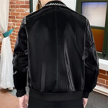 Men's Faux Leather Jacket Men Embroidered Pattern Casual