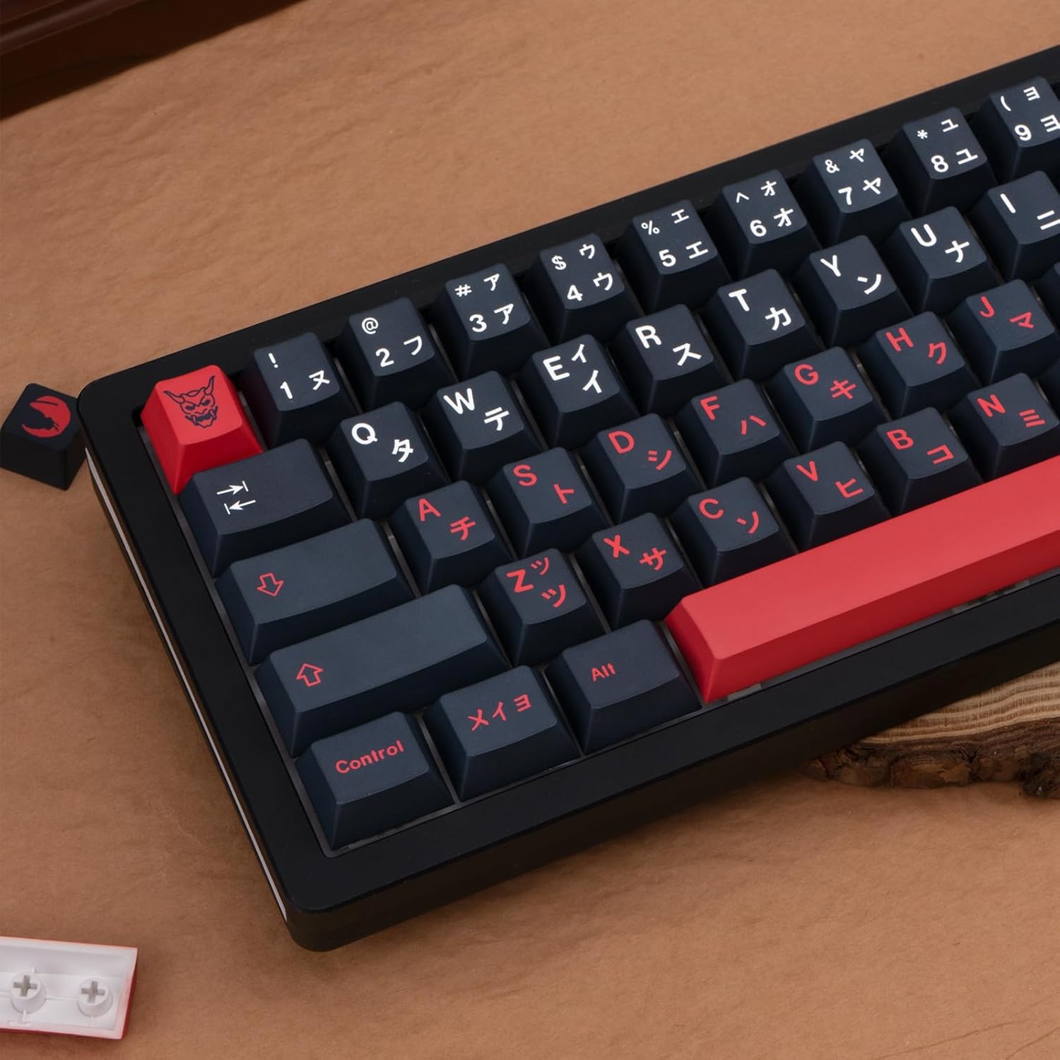 129 Keys Red Black Japanese Keycaps, Dye Sublimation PBT Customized KeyCaps, Cherry Profile Keycaps Set for Cherry MX Switches Mechanical Keyboards 61/64/68/84/87/104