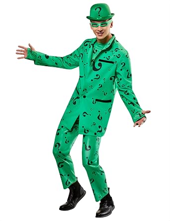 Rubies Men's DC Comics Batman Forever Deluxe Riddler Costume Jumpsuit, Jacket, Hat, and Eye Mask, As Shown, Large