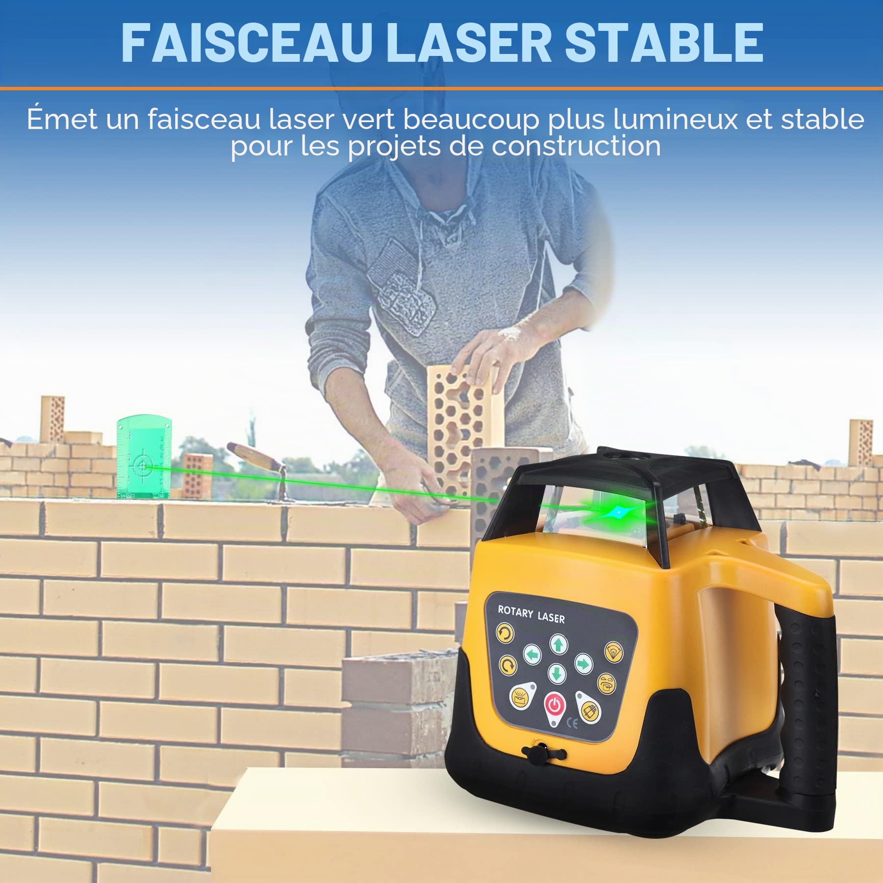 Laser Rotatif Niveau Laser Vert Autonivelant Balayage avec Trépied en aluminium, mire télescopique 5m, Rotative 360° Verticale Horizontale Auto-Alignement Travail 500 m pour Construction