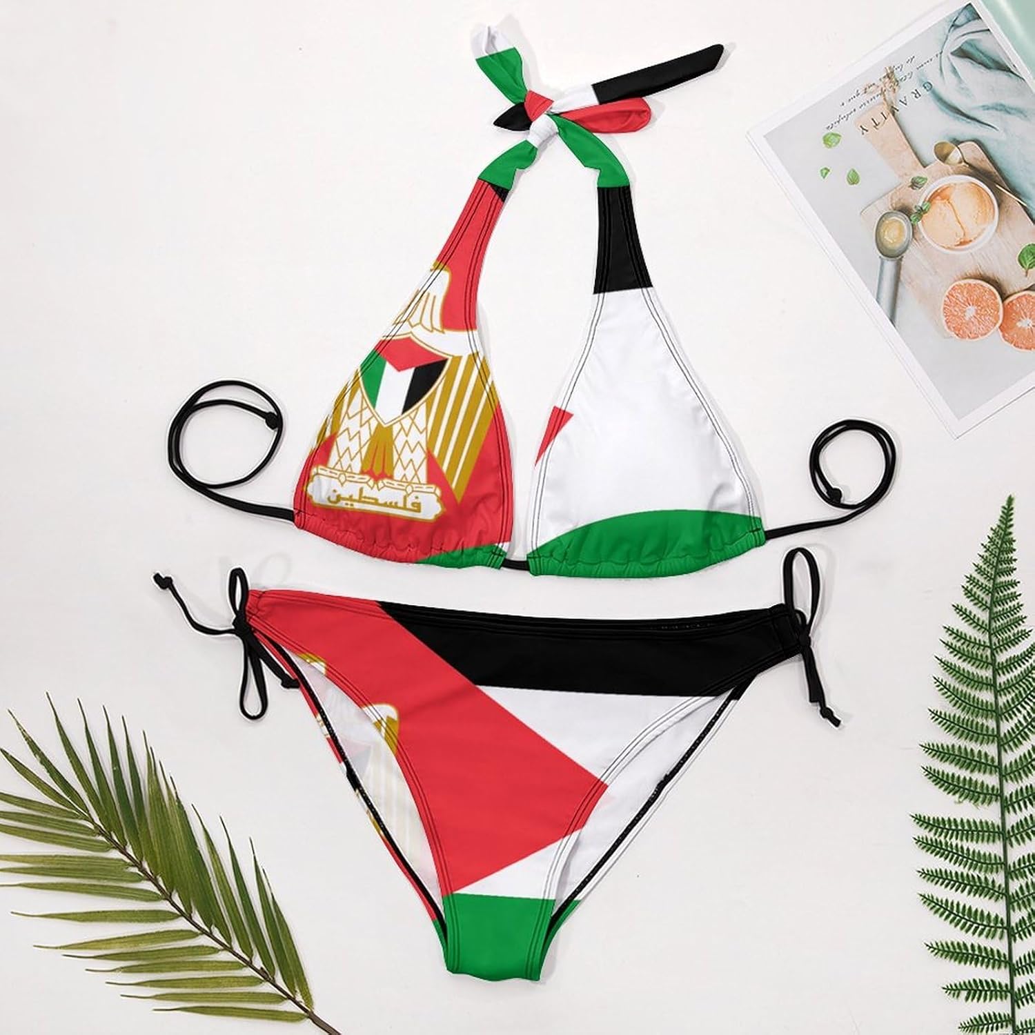 Palestine Palestinian Flag Novelty Women's 2 Piece String Bikini Set Swimsuits Bathing Suit Swimwear