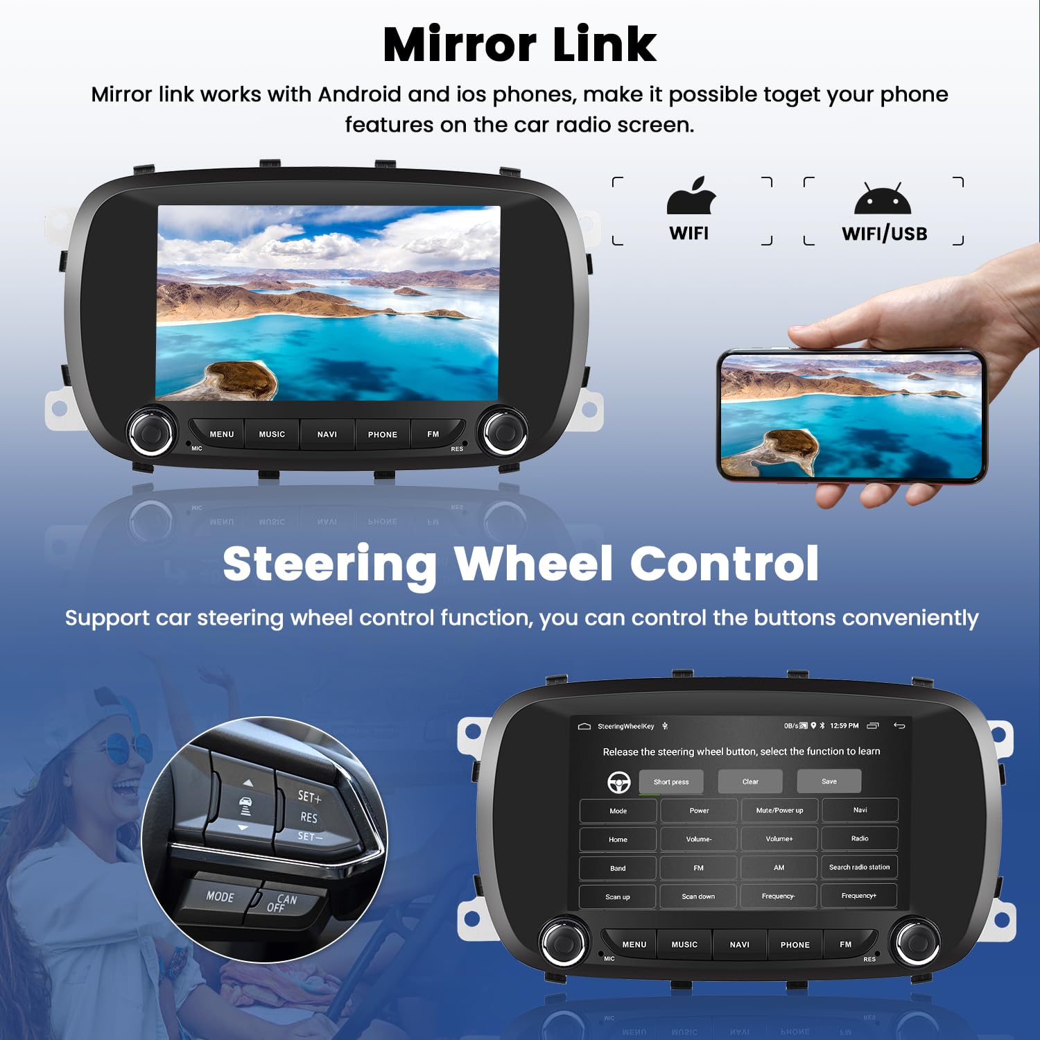 Hikity Autoradio Android 13 Per Fiat 500X (2014-2020) – 7 Pollici, 2G+64G, Wireless Carplay, GPS, DSP - 2