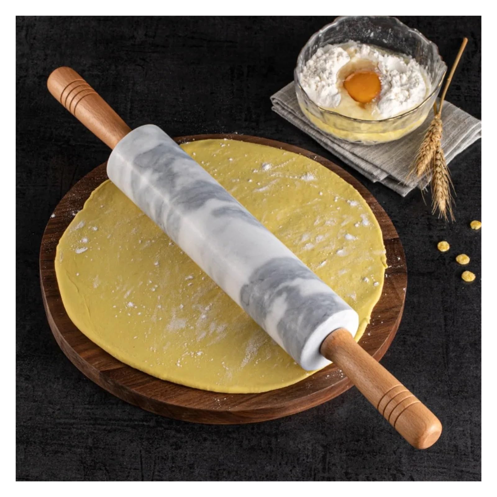 Rodillo práctico con mango de madera, superficie antiadherente y lisa, base almacenamiento. Ideal for extender masa galletas(K)