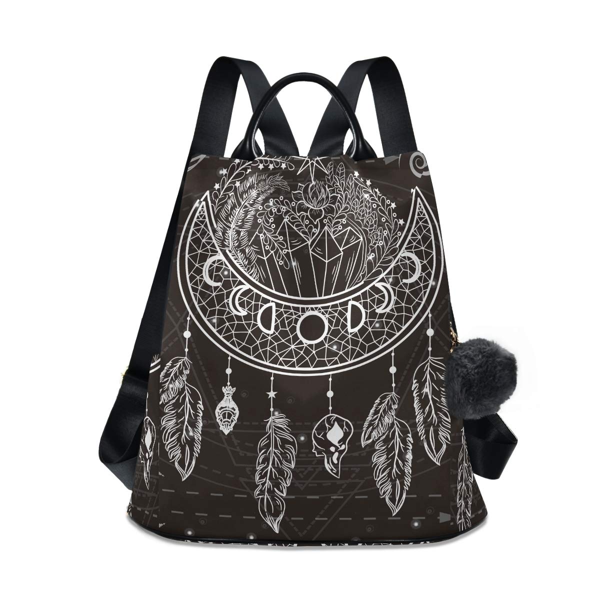ALAZA Water Fire Moon Dreamcatcher Flowers Crystals Stars Arrows Feathers Backpack with Keychain for Woman Ladies