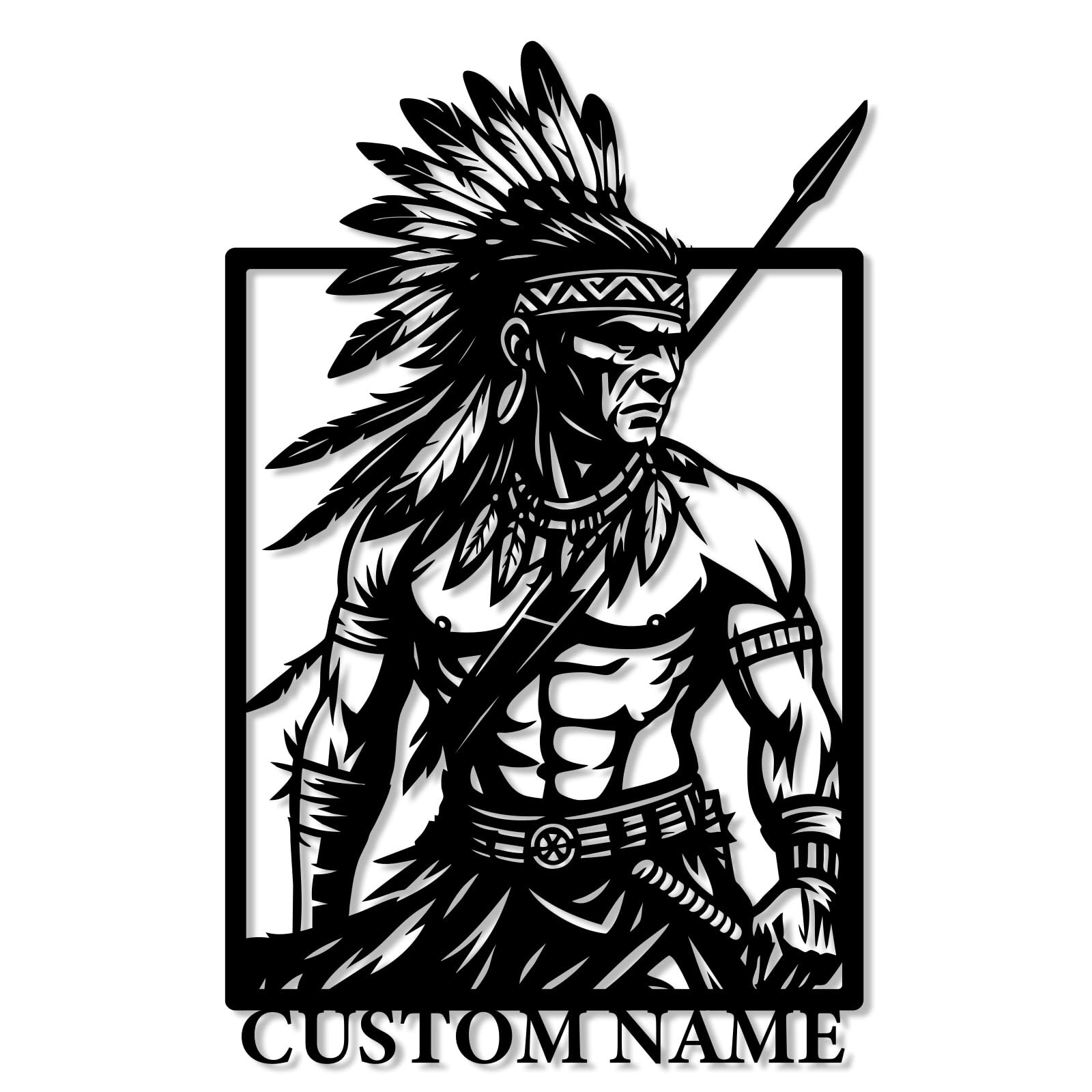 Metalmuse Style-6 Metal Native American Chief Wall Art, Tribal Headdress Decor, Western Boho Accent, Indigenous Warrior Silhouette Gift, Custom Name Metal Sign For Home Cabin Or Man Cave (Style-6)