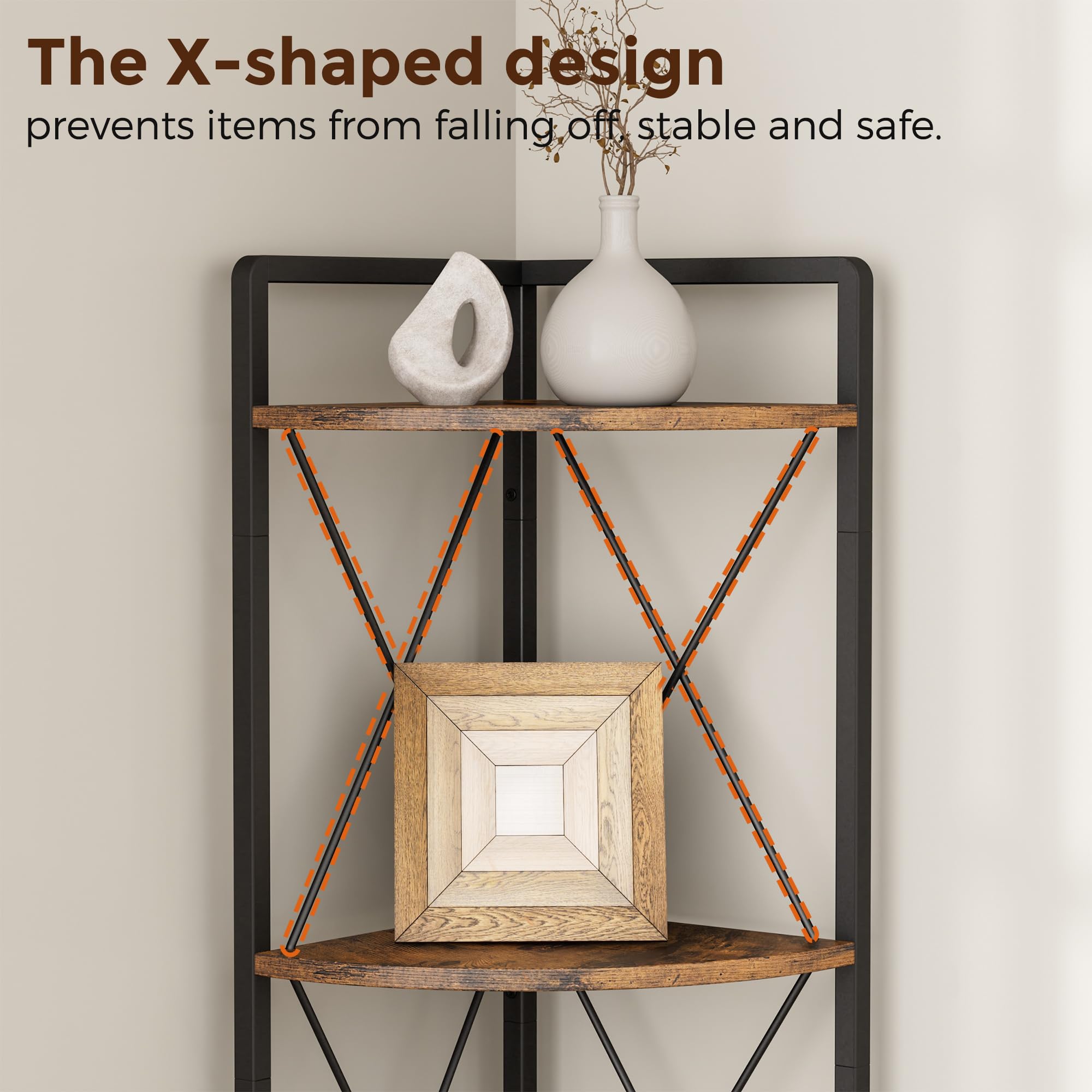 Rustic Corner Shelf - 6 Tier Bookshelf Stand -5