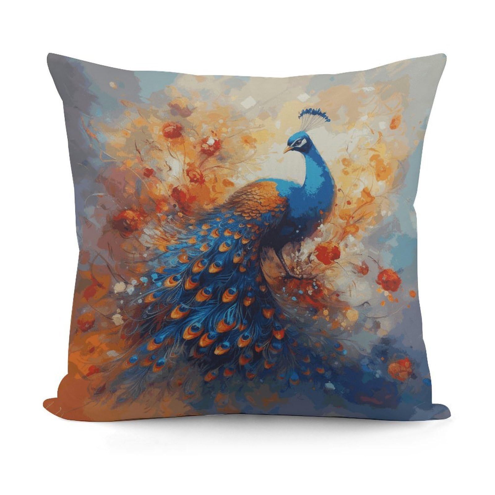 FekiLoot Peacock2 Throw Pillow Cover Cozy Plush Cushion Case Soft Decorative Pillow Cover Square Cushion Covers Modern Pillowcase for Sofa Living Room Couch Bed Home Decor 18x18 Inch
