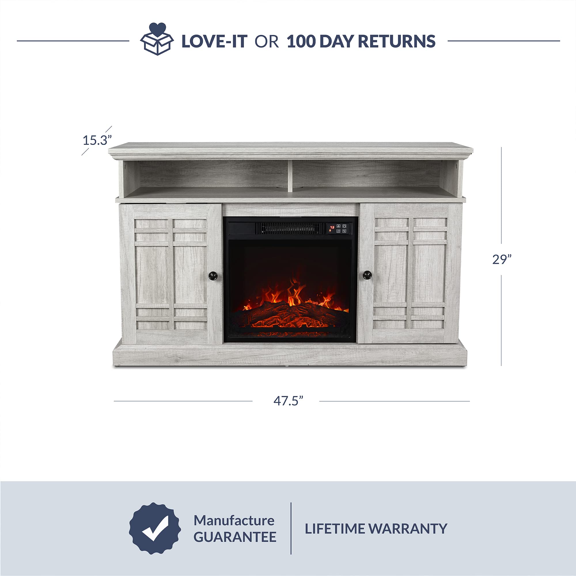 BELLEZE Modern 48 Inch Farmhouse Electric Fireplace TV Stand & Media