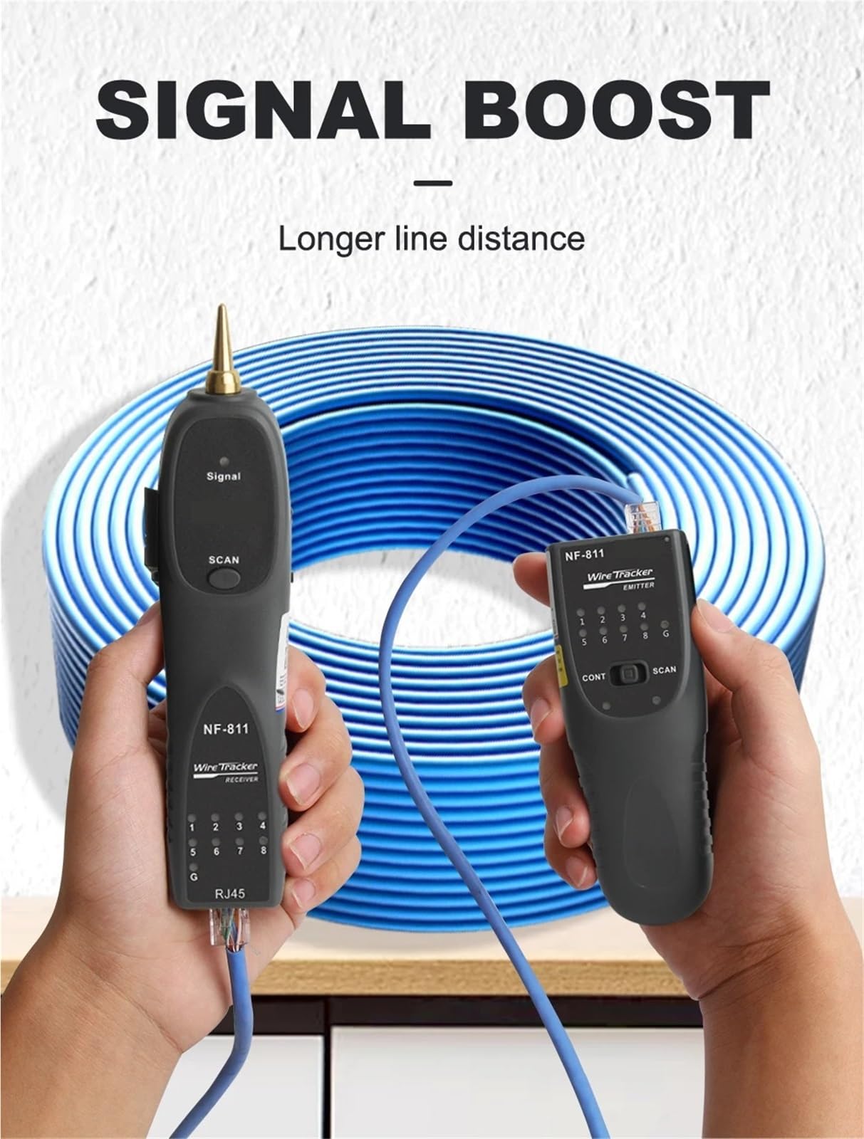 Traqueur de Câble, Testeur de câbles réseau RJ11 RJ45, détecteur téléphoniques, toner, Ethernet, outil test continuité ligne