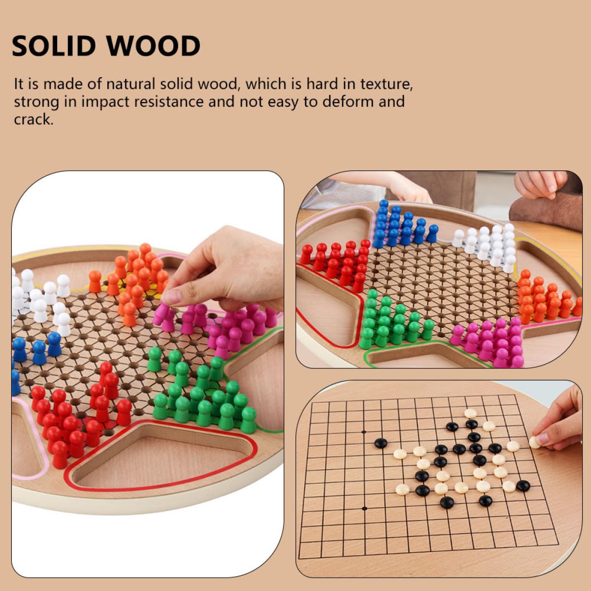 BESPORTBLE Jouet Deux Bois Marron Surface Lisse pour Garçon et Filles, Jeu de Dames Chinoises de Bureau Éducatif pour Apprentissage et Divertissement