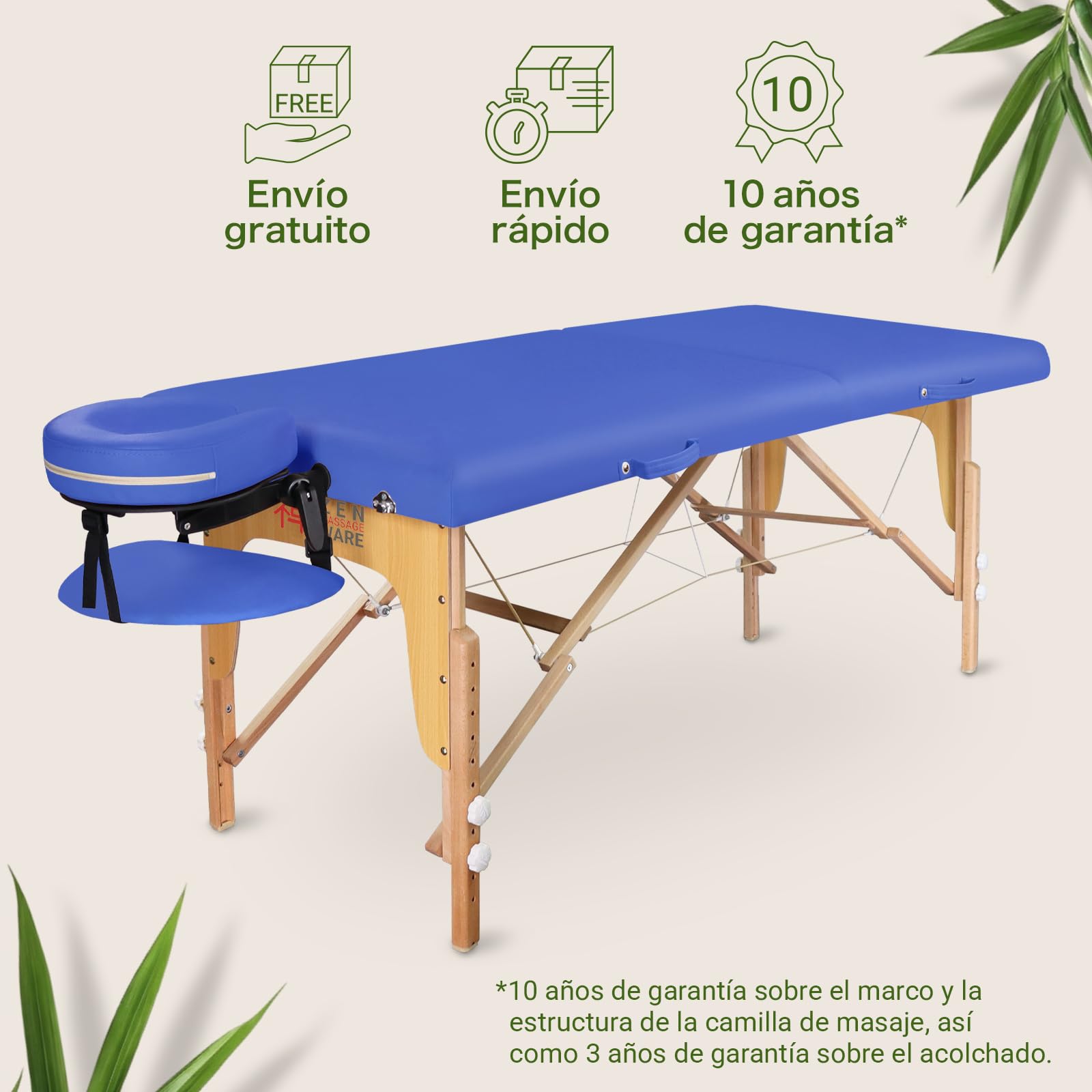 Zen – Camilla Masaje Plegable Mobile Startup de Altura Regulable - Camilla estetica sólida de Madera Maciza - Camilla Plegable con cabecera Regulable, reposabrazos y Bolsa de Transporte Azul Real