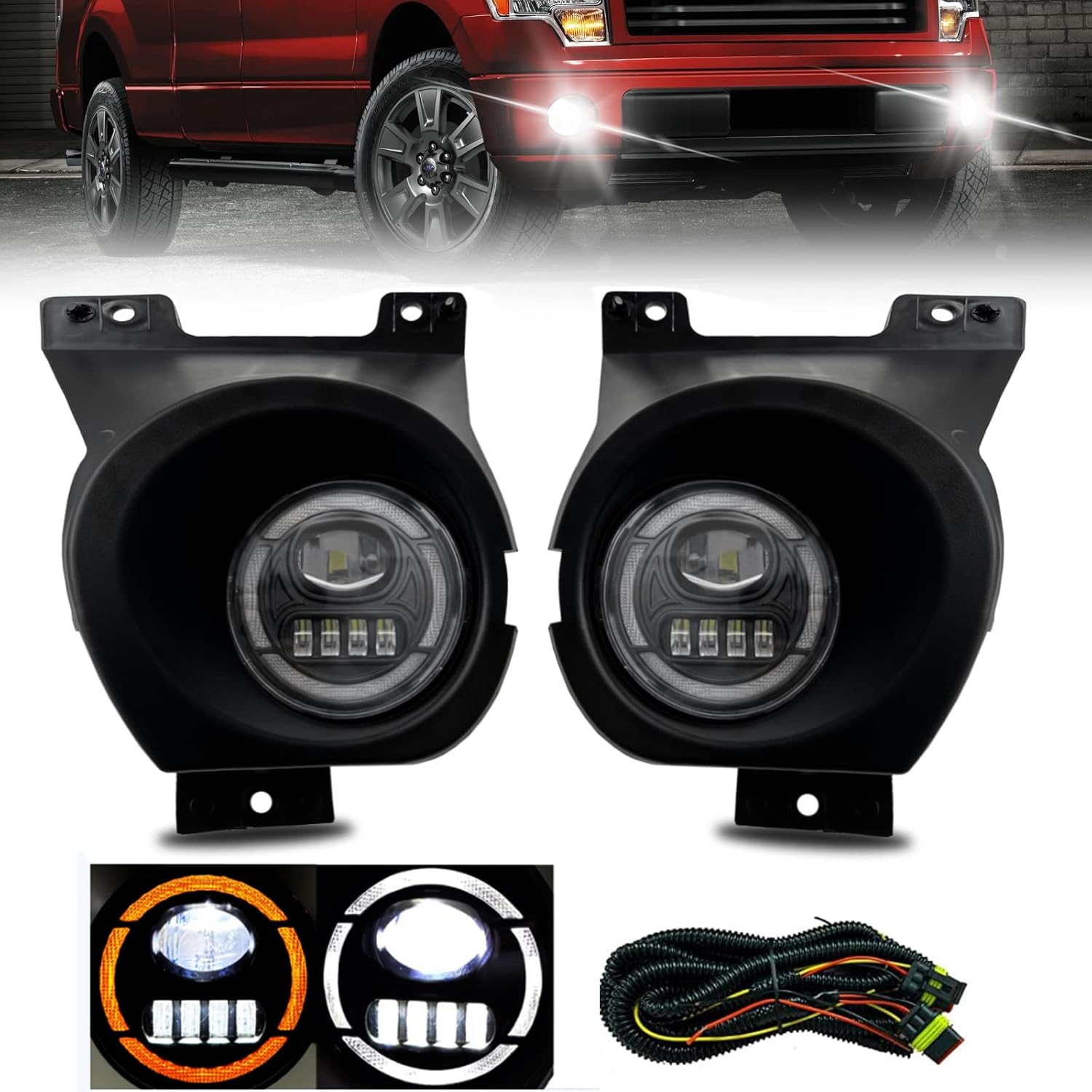 LED&DRL Fog Lights Compatible with 2011 2012 2013 2014 Ford F150, 1 Pair Front Bumper Driving Fog Lamps with Right and Left Side