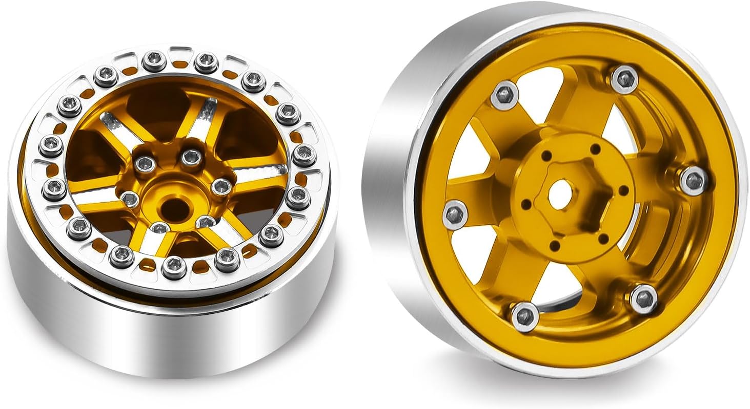 1.3" Beadlock Wheels for SCX24 TRX4M 1/24 1/18 RC Crawler Upgrade Parts (Golden, 4Pcs)