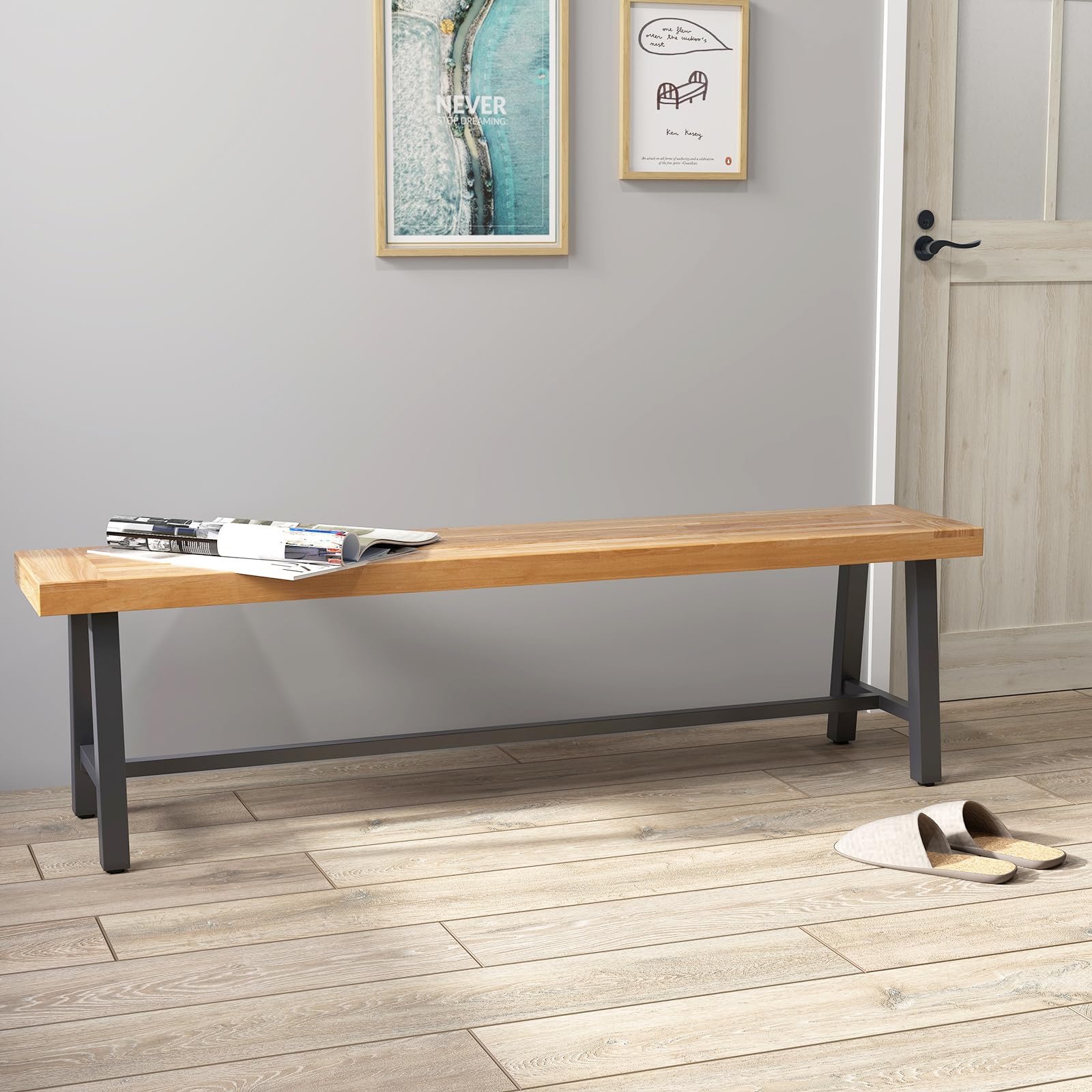 GOPLUS Banc de Terrasse de 160 cm, Banc de Salle à Manger Long en Bois d'Acacia, Siège d'Extérieur sans Dossier pour 3 Personnes, Capacité 360 KG, pour Porche, Cour, Jardin (160x32x45cm,2)