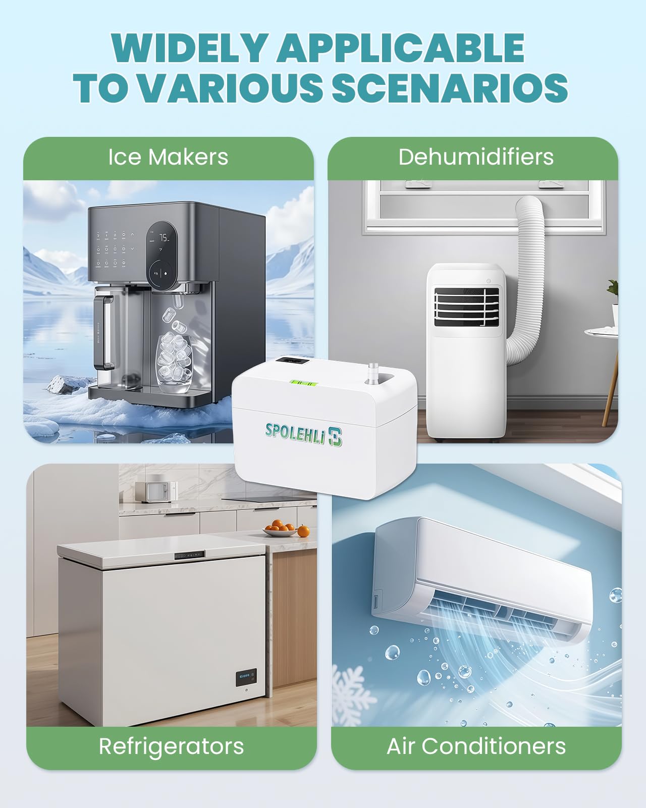 Pompa a condensa da 40 l/h, per condizionatore d'aria, con serbatoio dell'acqua da 380 ml e tubo da 5 m, impianto di sollevamento della condensa per una potenza massima di 15 kW (1-3P) per