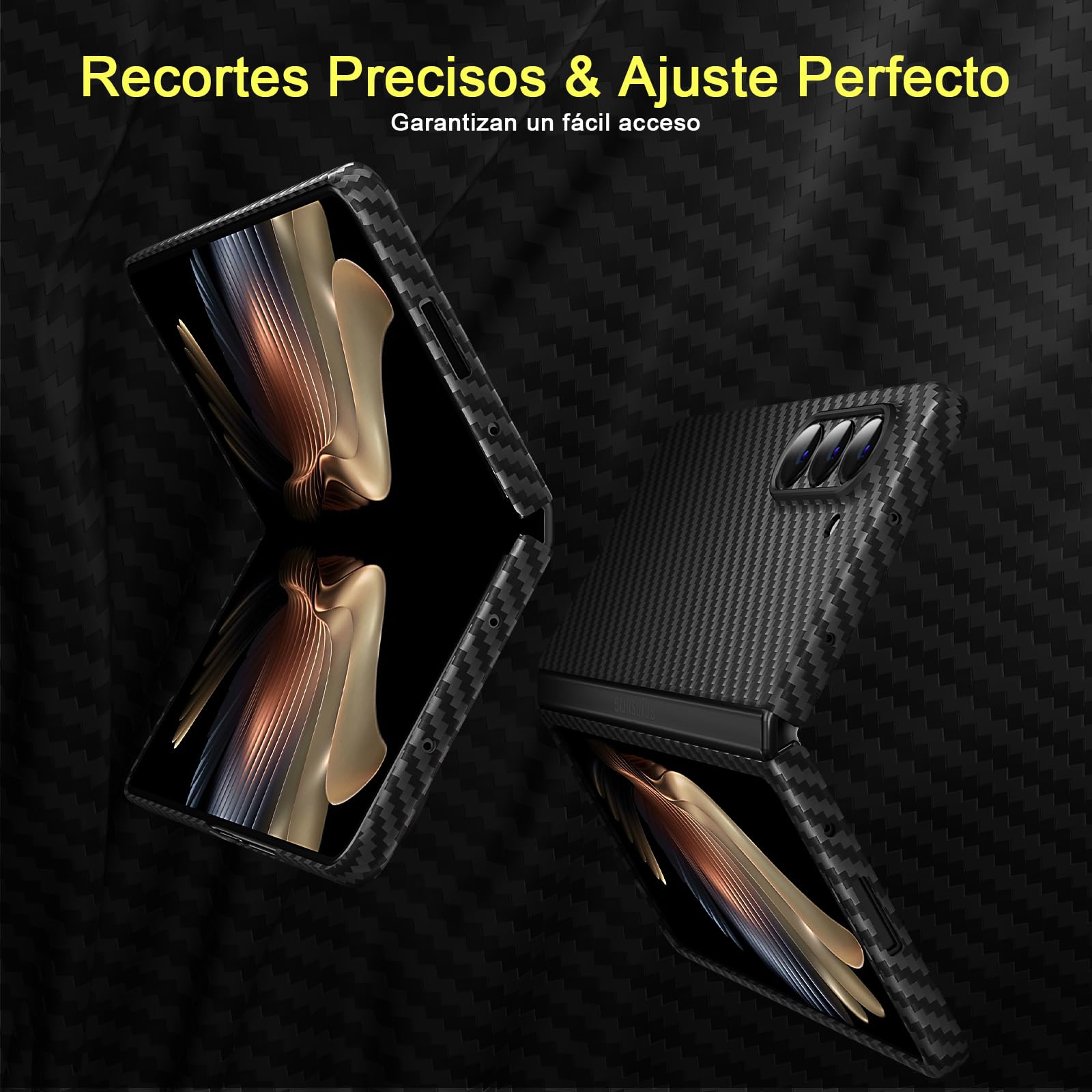memumi Funda Aramida Carbono para Samsung Galaxy Z Fold 5 Funda 0.5 mm de Carbono Resistente y Duradero para Galaxy Z Fold5 5G Case Fibra Aramida con Protección contra Caídas de Grado Militar Negro