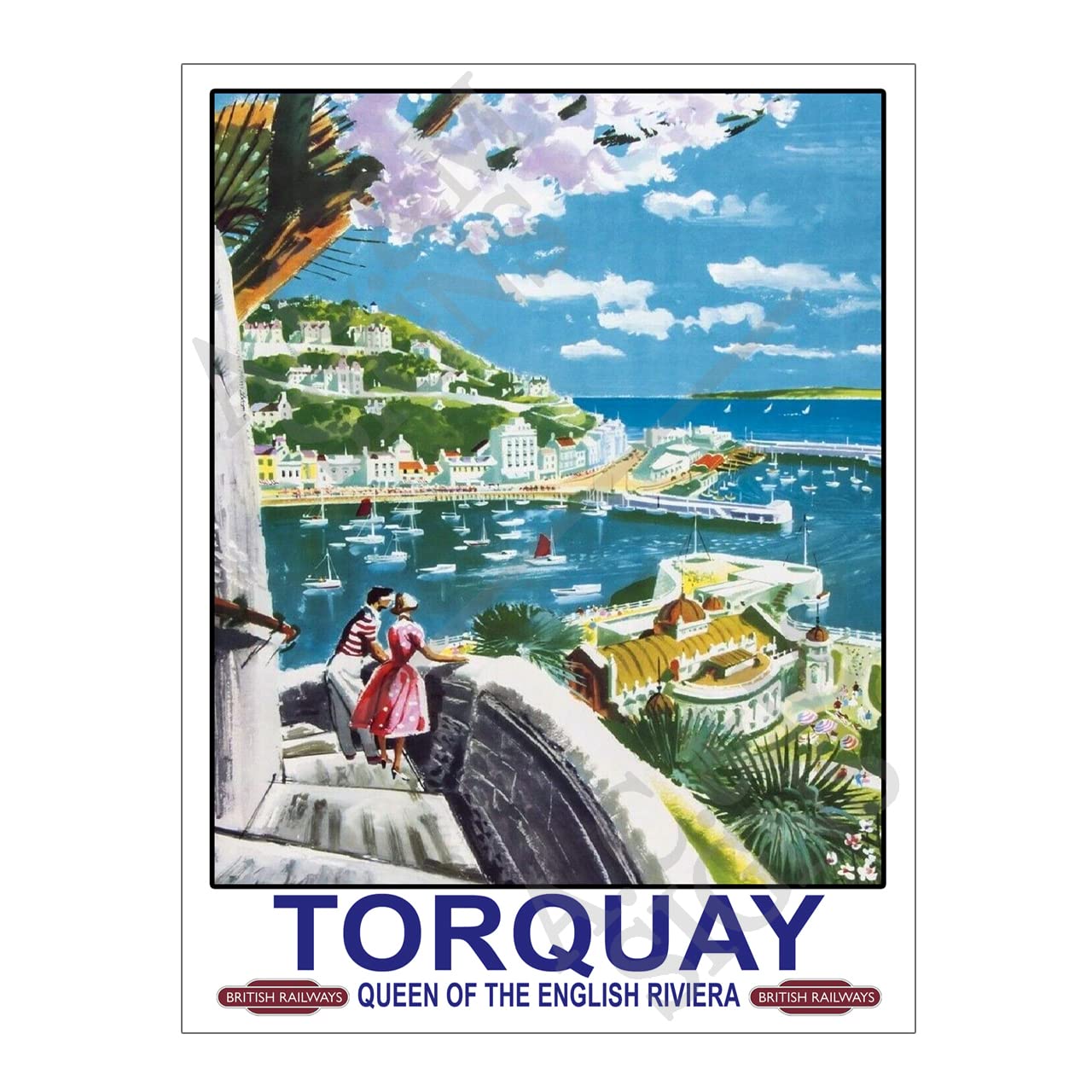 Metal Sign Plaque Print Poster Travel Railway British Railways Torquay Queen Of The English Riviera Vintage Retro Gift Dad Man Cave Shed Home Bar Ref12424 (8x6 inches (Approx) 20cmx15cm)