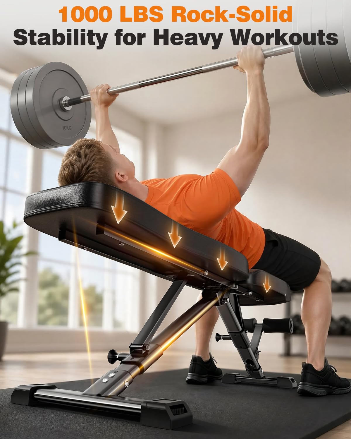 Foldable Workout Bench, 90° to -30° FID Weight Bench for Home Gym | Backrest, Seat, Leg Bar Adjustable, MAX 1000 LBS, 8-Pos Backrest, 3-Pos Seat, 4-Level Leg Support, 19.4" Extended Base Stable
