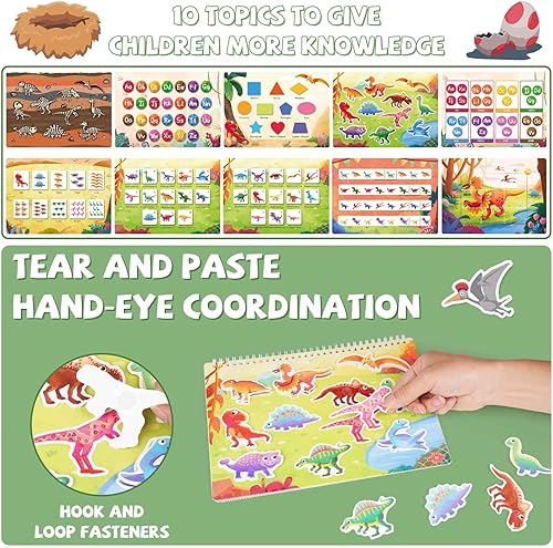 Miniatura 2 de Dinosaurio Montessori - Juguetes de aprendizaje para niños pequeños de 3, 4, 5 años, actividades de aprendizaje preescolar, 10 temas, carpeta de