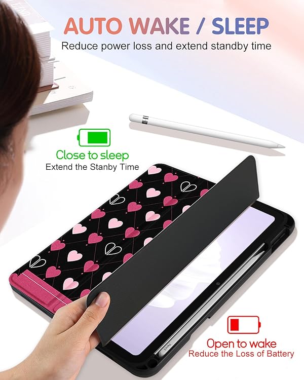 Wazzasoft for iPad A16 Case 2025 - for iPad 10th Generation Case Cute Women Girls Girly Kawaii Teens Heart Design Unique Pencil Holder Auto Sleep/Wake Tablet Cover for Apple 11/10 10.9 Inch by Wazzasoft - Image 5