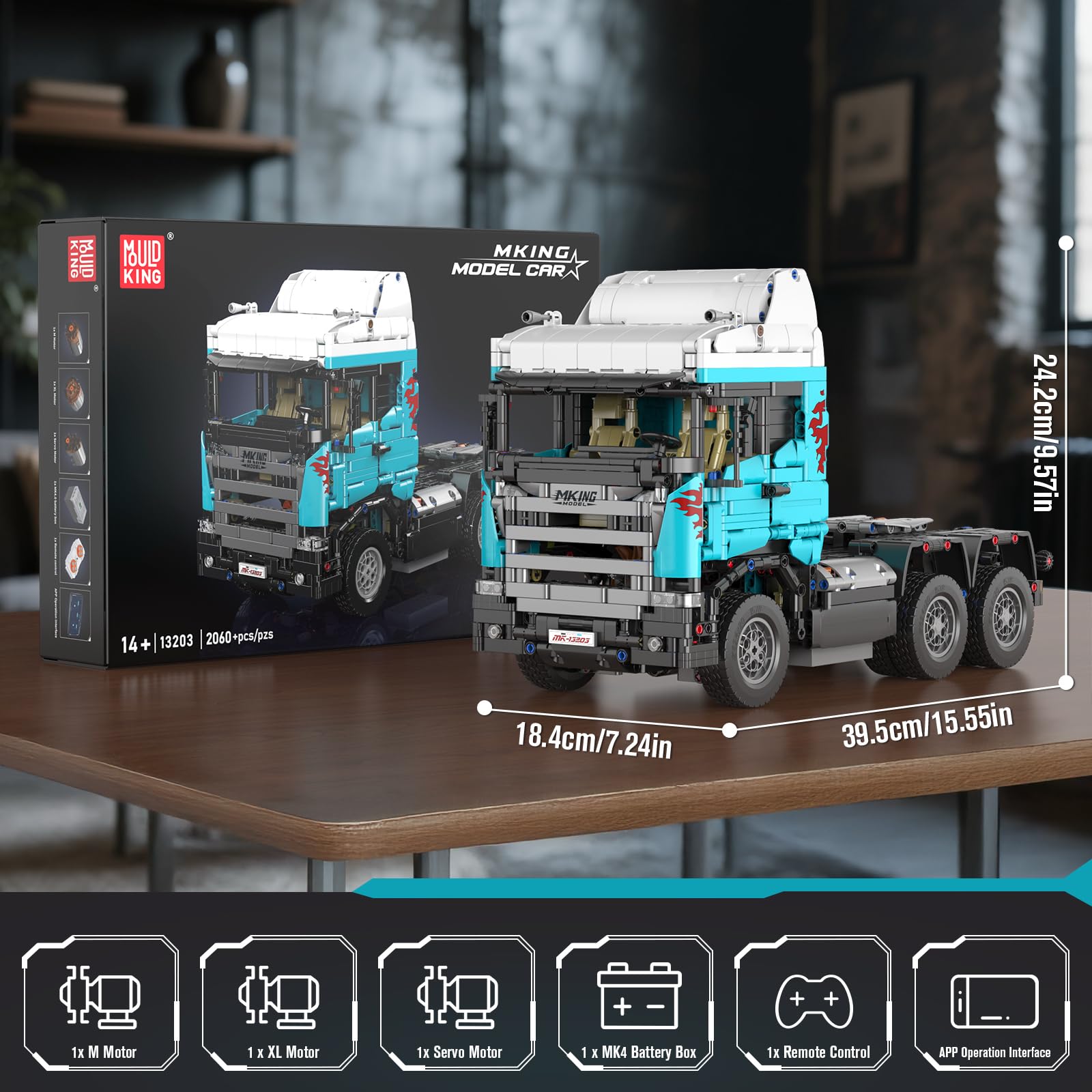 Mould King 13203 Technik LKW Bausatz-Modell mit über 2060 Bausteinen, Truck Modell Klemmbausteine Konstruktionsspielzeug für Sammler